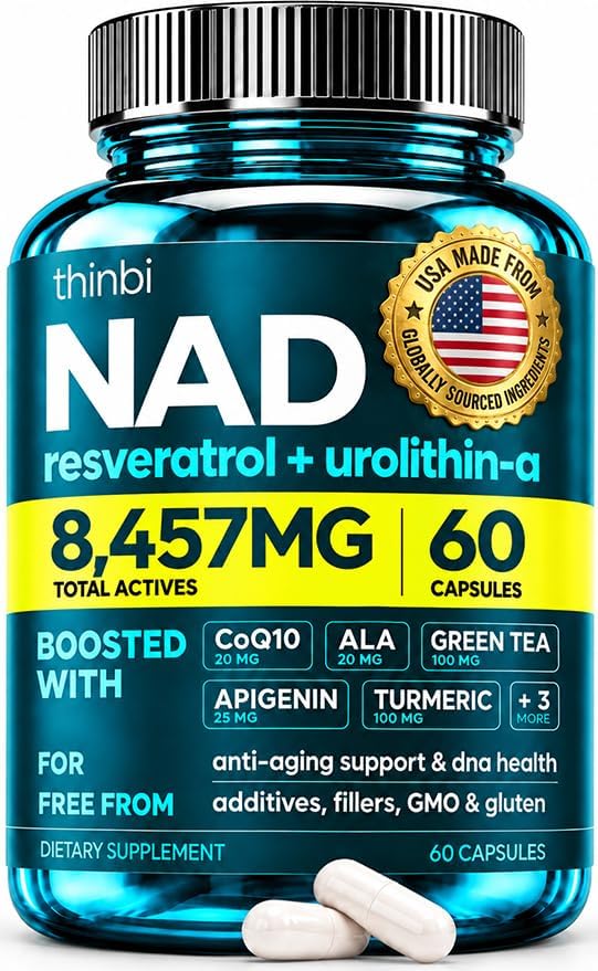 Detalle de Thinbi Liposomal NAD+ Supplement with Resveratrol, Urolithin A & CoQ10, 60 Count
