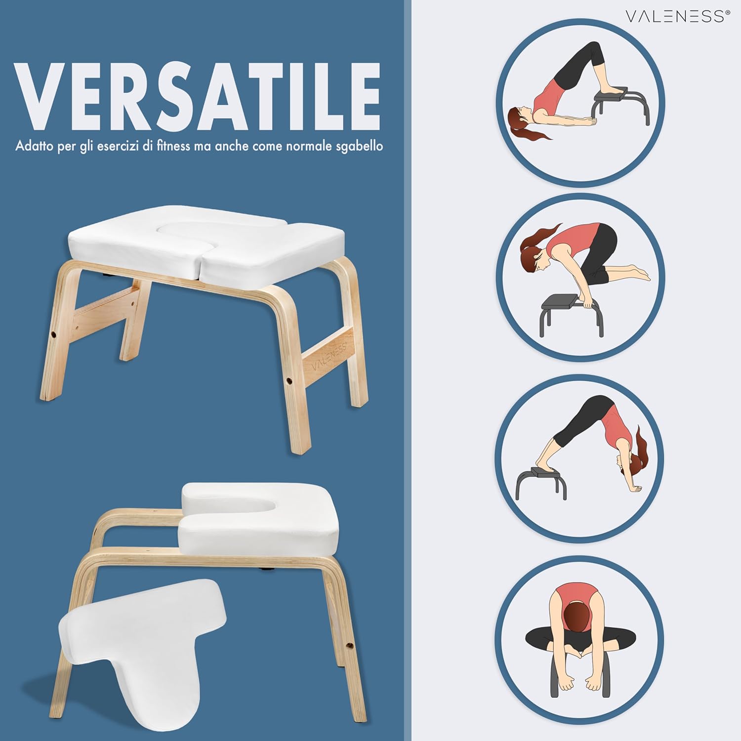 Thumbnail 4 de VALENESS sgabello yoga per verticali con cinturón, poster e yogablock fino a 150 kg