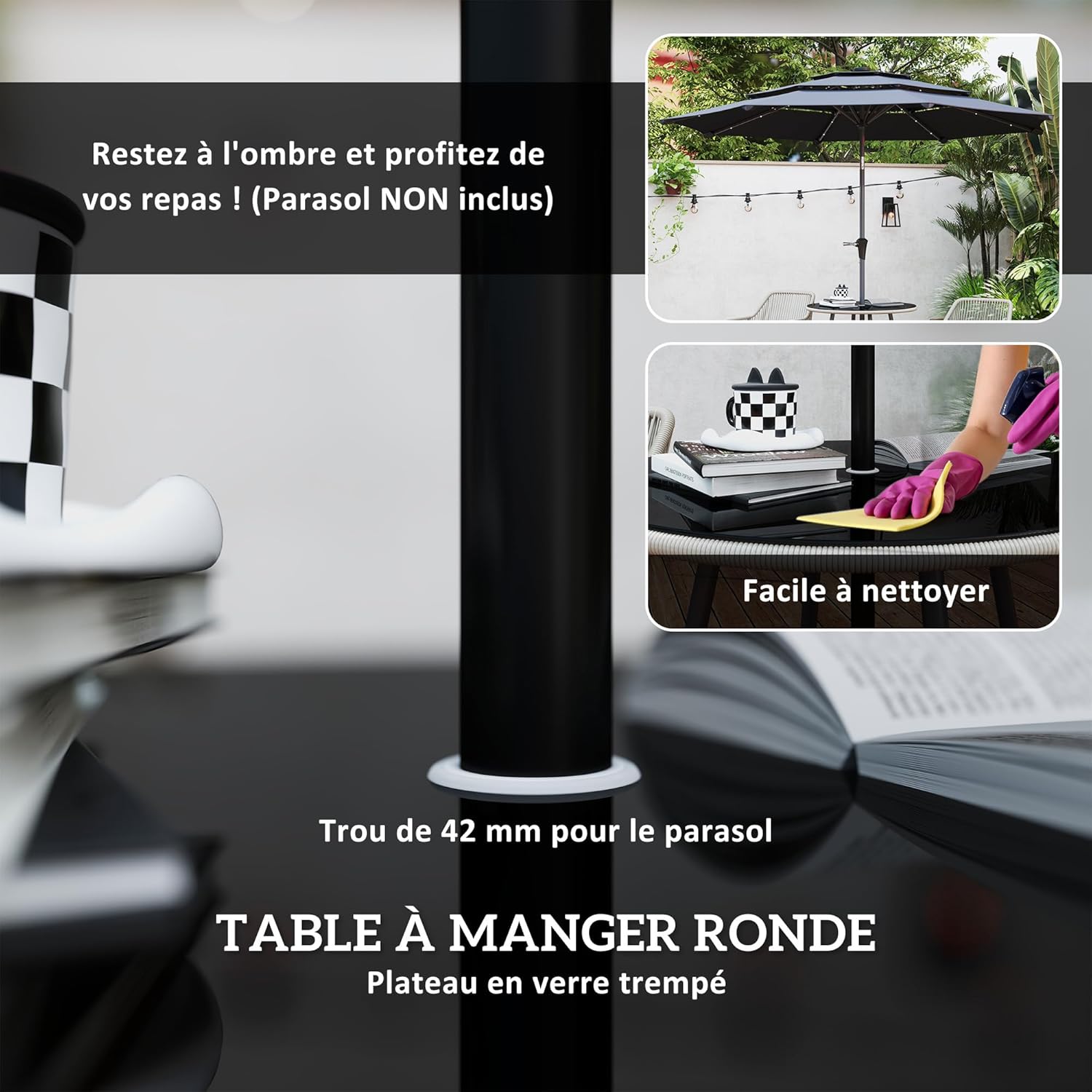 Detalle de Outsunny Salon de Jardin Extérieur en Résine Tressée – Table ronde et 4 chaises avec coussins, Marron
