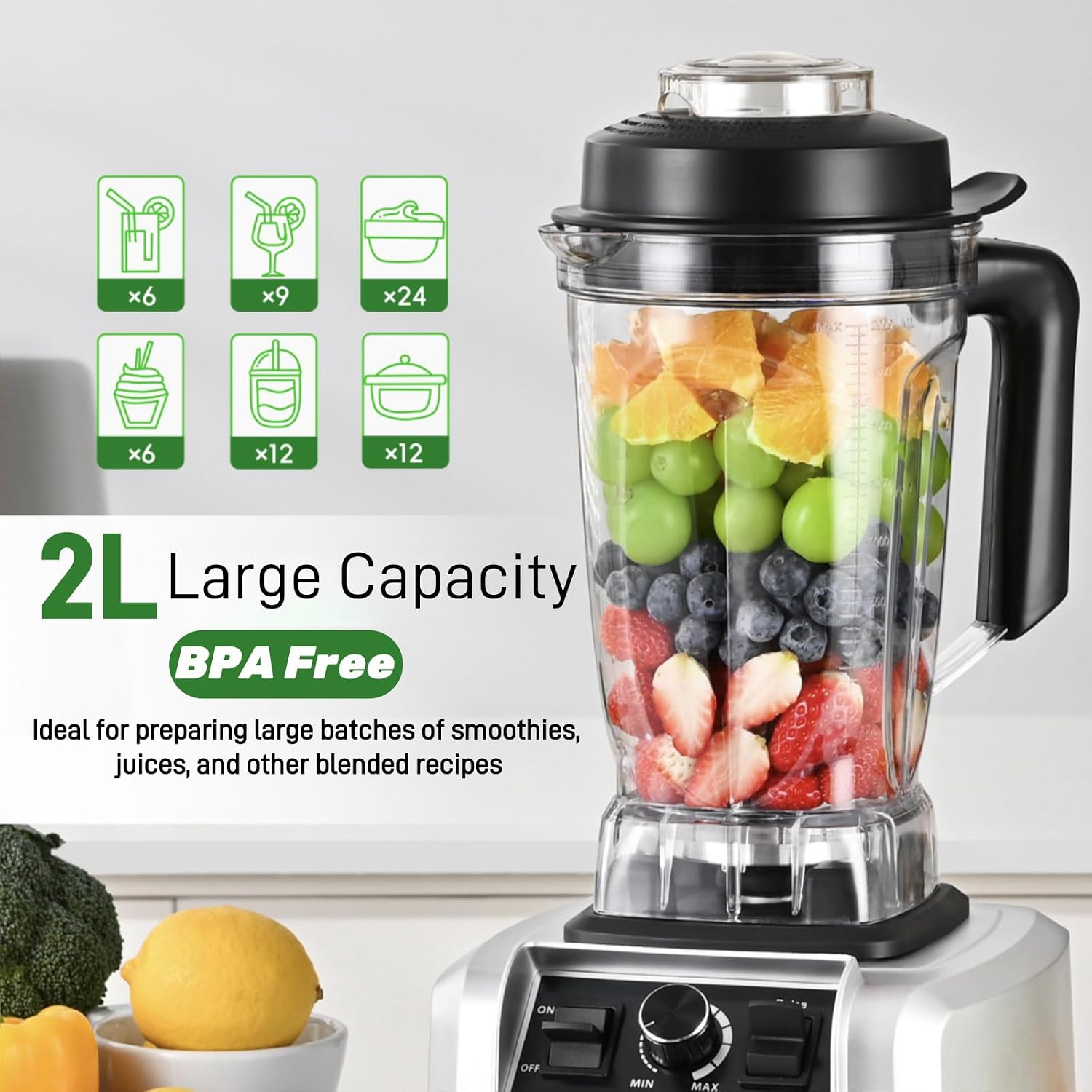 Thumbnail 1 de Kitchen in the box High Performance Jug Blender, 2L Large Capacity with 1500W — 8‑Leaf 3D Blades