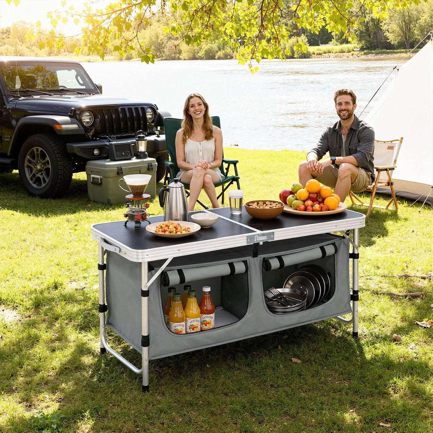 Thumbnail 1 de WOLTU faltbar Campingschrank Alu Campingtisch mit Stauraum – höhenverstellbar, robust & kompakt