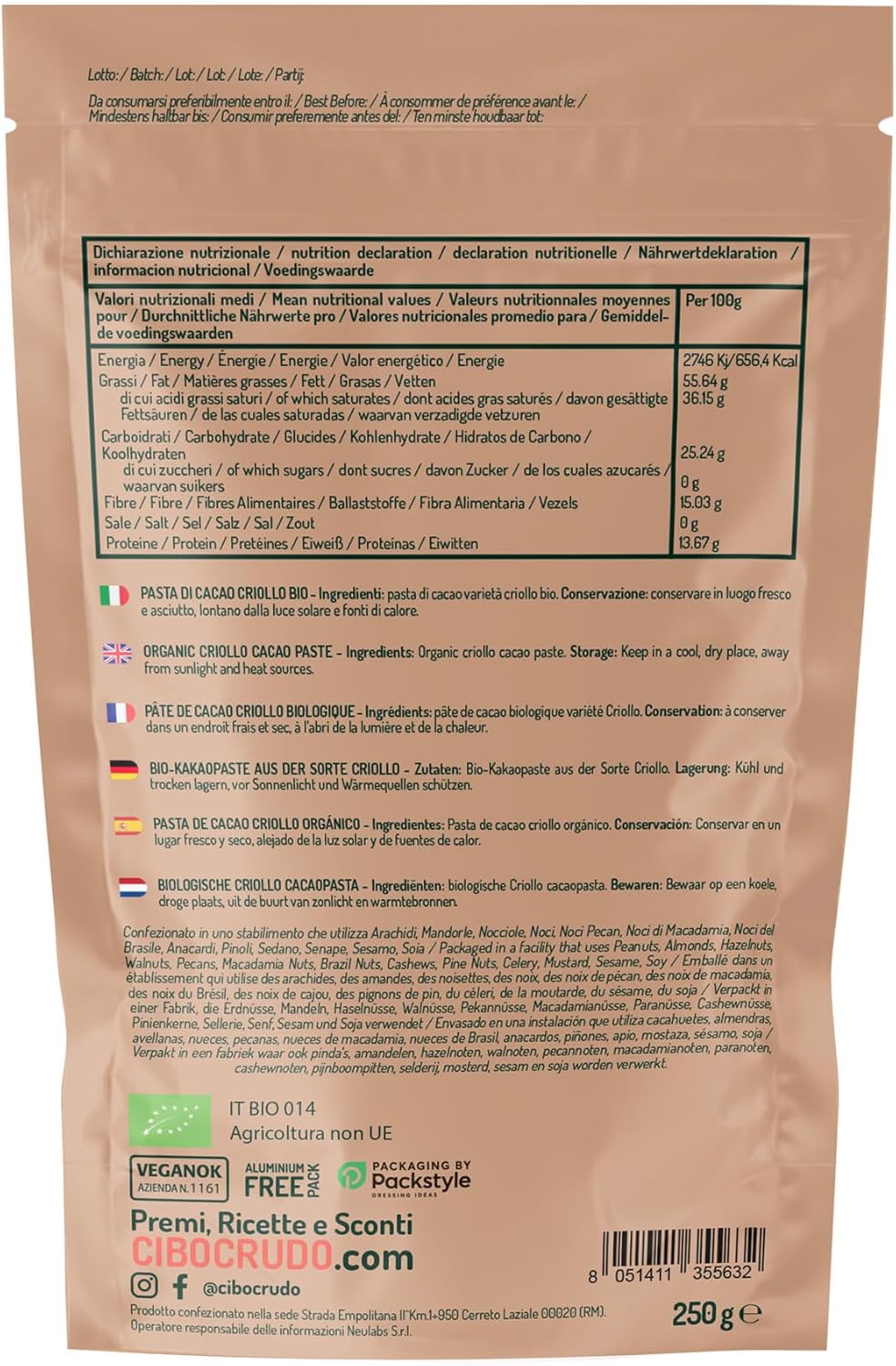 Thumbnail 1 de Pasta di Cacao Criollo biologico in pezzi 250 g (100% cacao crudo) – per dolci, biscotti e dessert