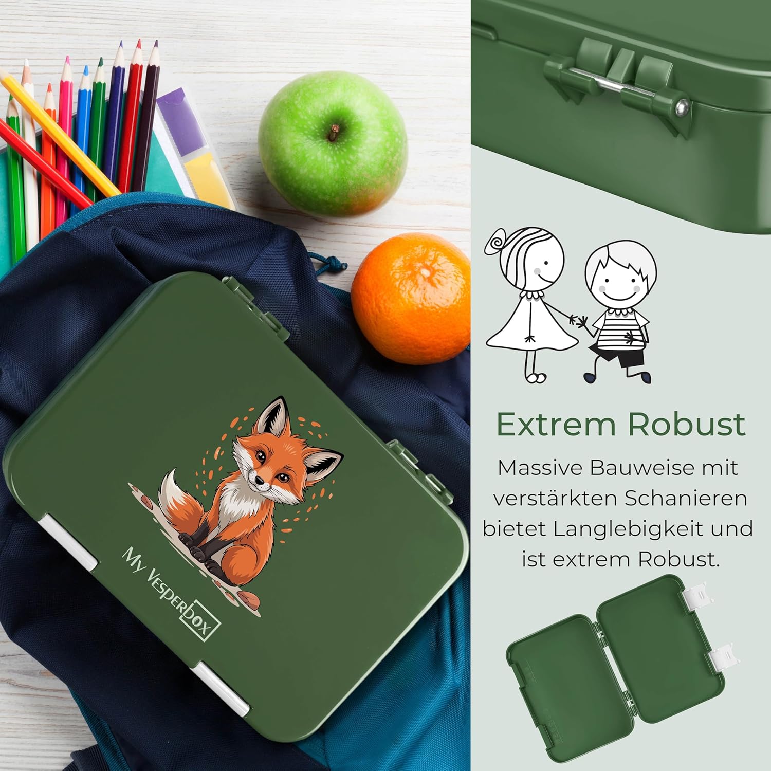 Thumbnail 4 de My Vesperbox Len – Bento Box für Kinder, 4+2 Fächer, bruchsicher & vakuumisoliert, dunkelgrün