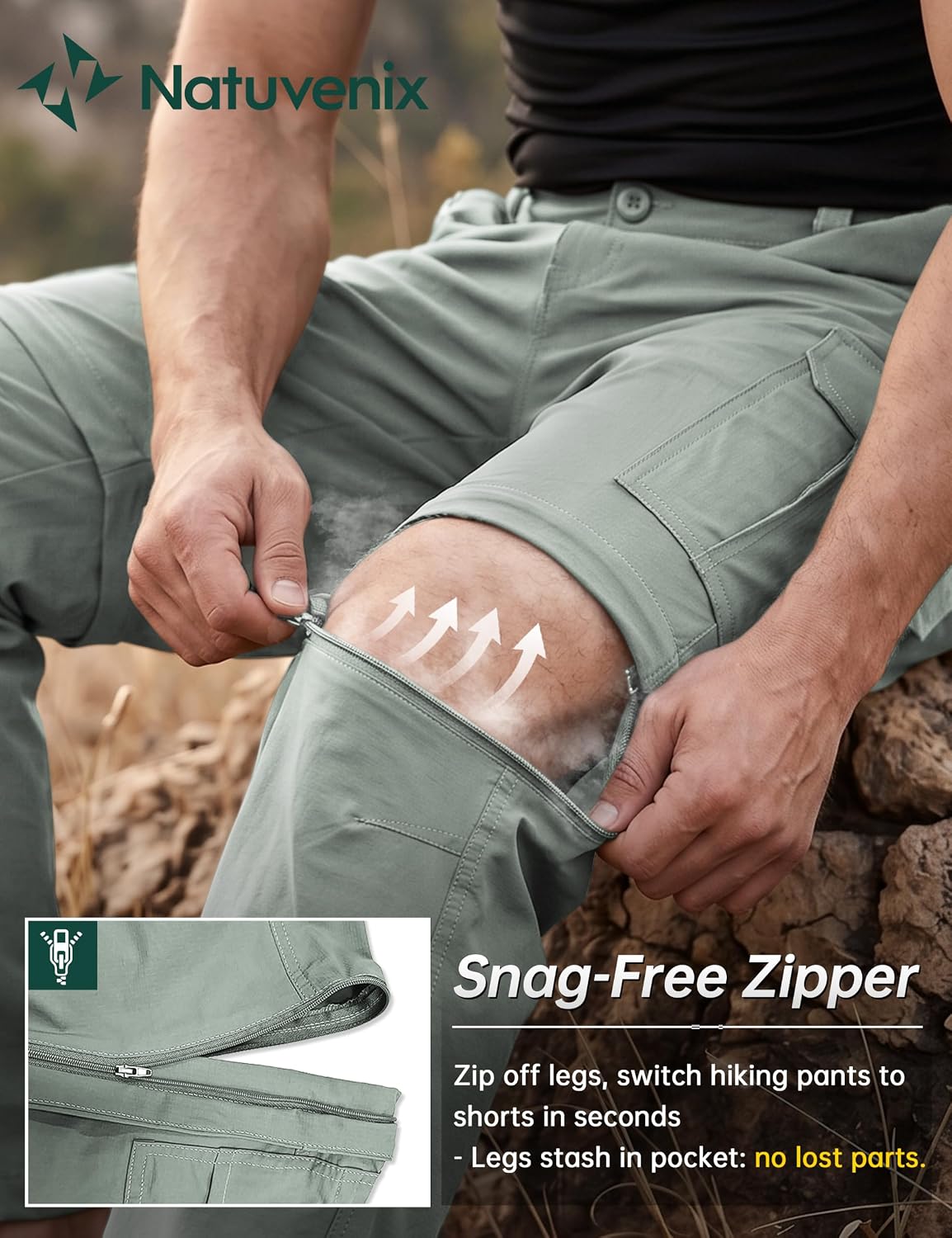 Detalle 2 de NATUVENIX Men's Hiking Pants Nylon-Spandex