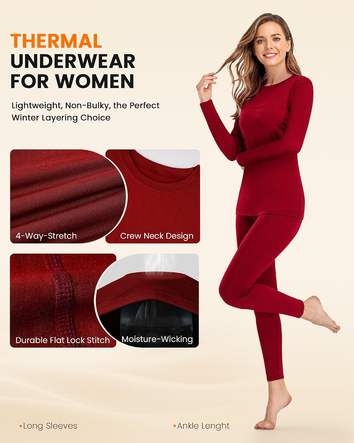 Detalle de SIMIYA Fleece-Lined Thermal Underwear Set for Women, 4-Way Stretch