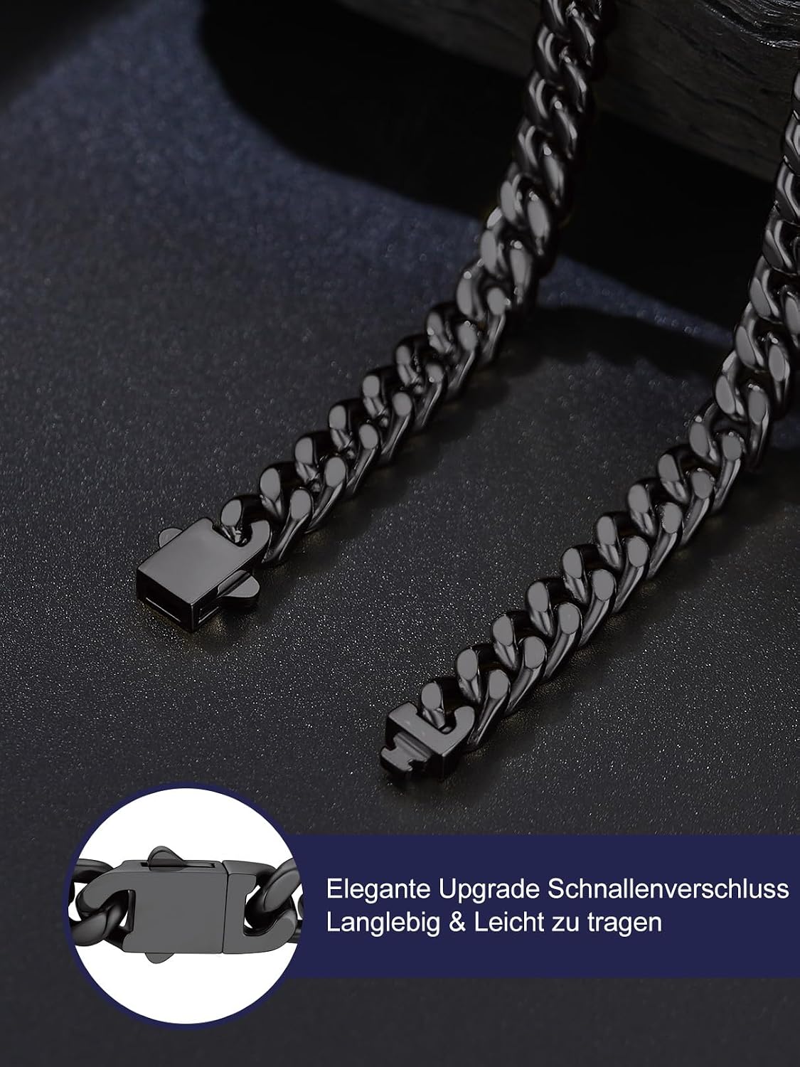 Detalle de Bandmax Panzerkette Herren aus 316L Edelstahl – kubanische Gliederkette 5/7/9/12 mm in Schwarz, Silber, Gold
