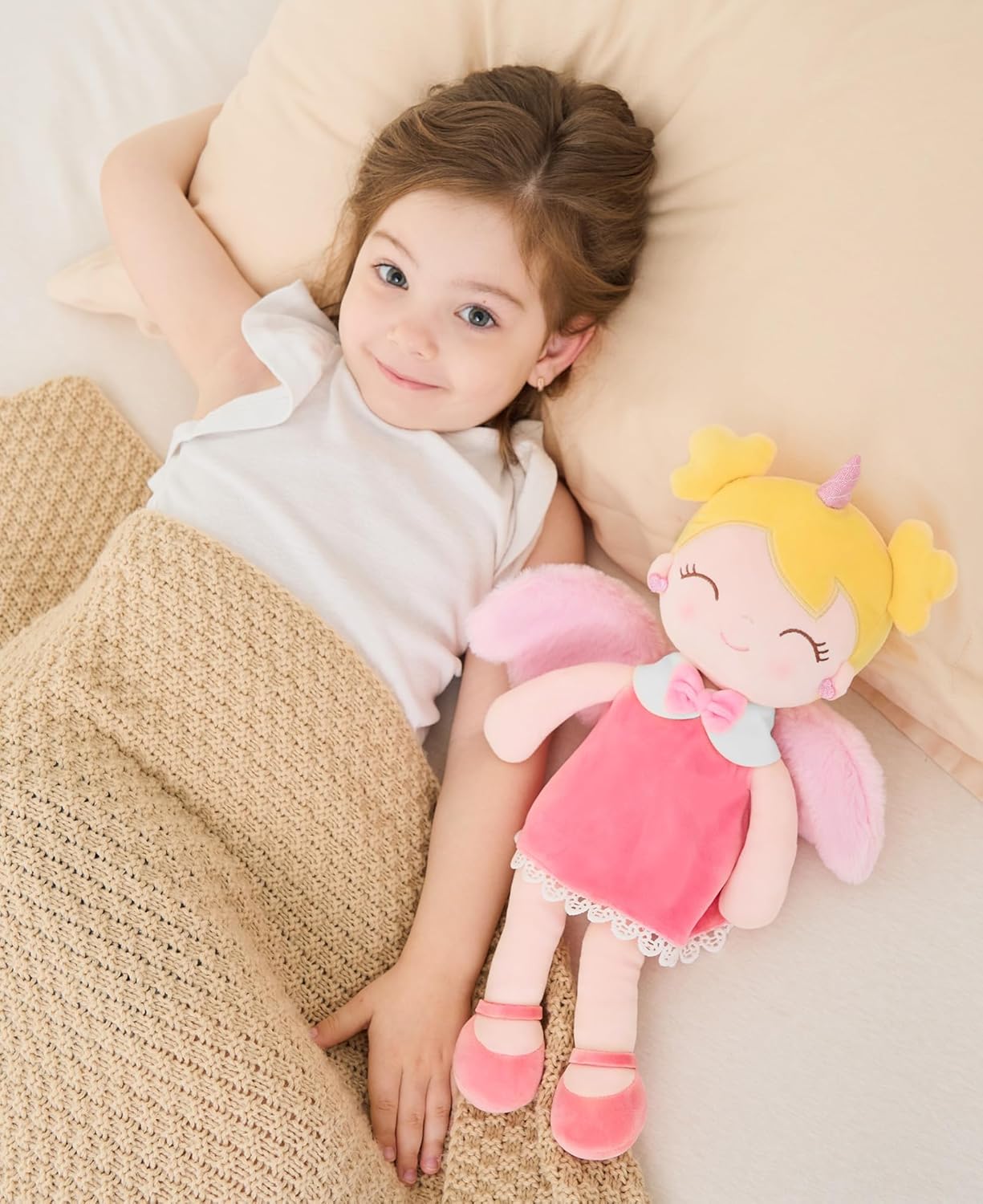 Thumbnail 1 de GAGAKU Weiche Stoffpuppe 40 cm Einhorn Schutzengel – Rosa, Kuschelpuppe für Mädchen ab 3 Jahren