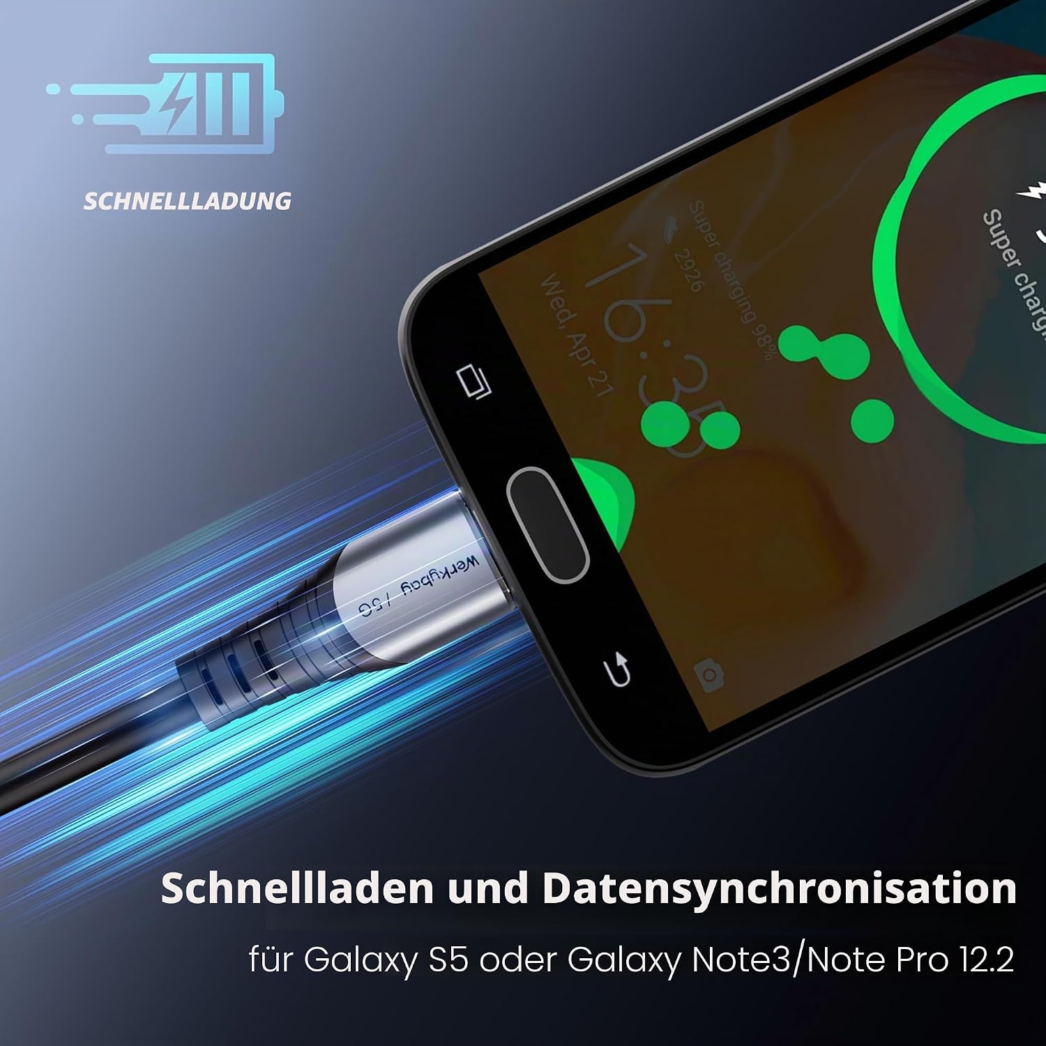 Detalle de Werkybay Micro B 3.0 auf USB C Kabel 2m – robustes USB 3.0 Micro-B zu USB-C Ladekabel