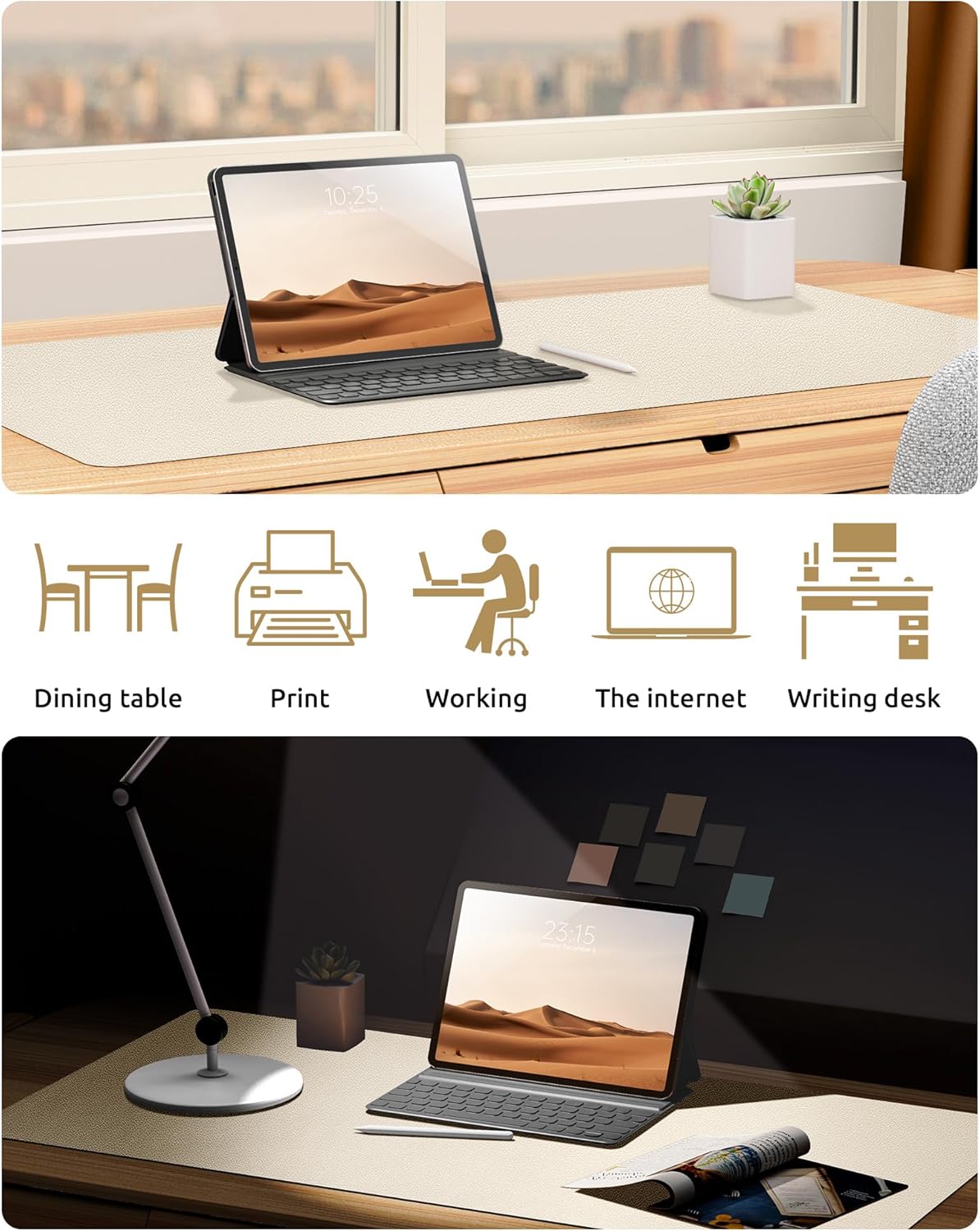 Thumbnail 6 de YSAGi Leather Desk Mat (80 x 40 cm, Champagne) – Large PU Leather Desk Protector with Non-Slip Suede Back