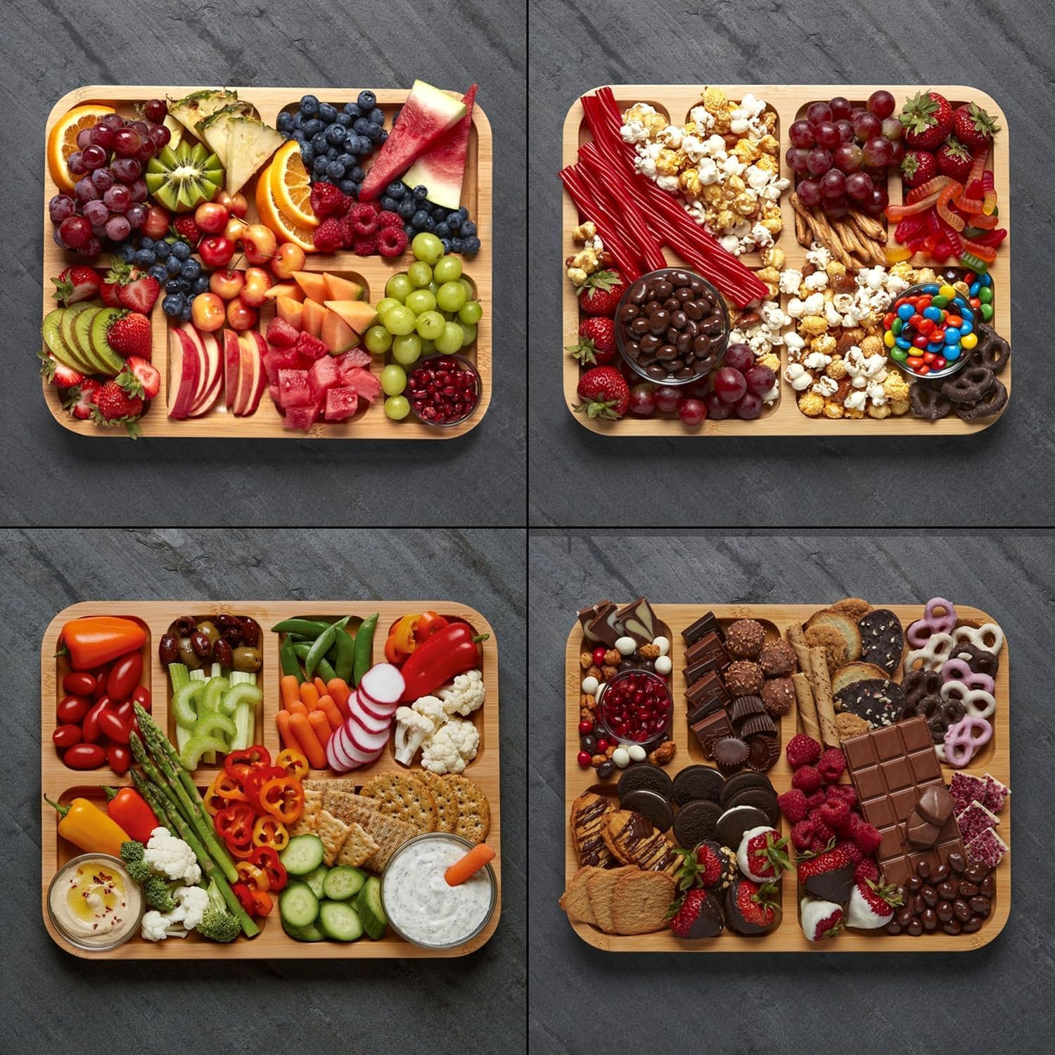 Detalle de Farberware Build-a-Board bamboe snijplank met 6 vakken en transparant deksel