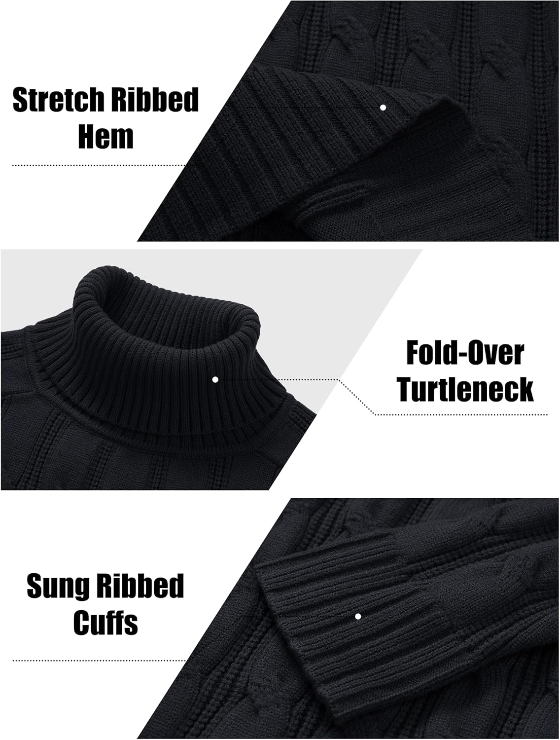 Detalle de TACVASEN Men's Cable-Knit Turtleneck Sweater with Ribbed Cuffs and Hem