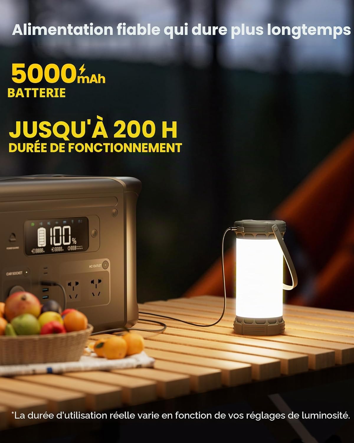 Detalle de Glocusent Lampe Camping Rechargeable — 1500 lm, 135 LEDs, 200 h d’autonomie, 3 températures, USB‑C