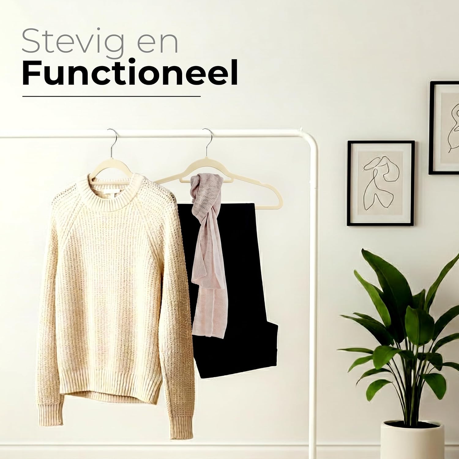 Detalle de Utopia Home Premium fluwelen kledinghangers, ivoor, set van 20
