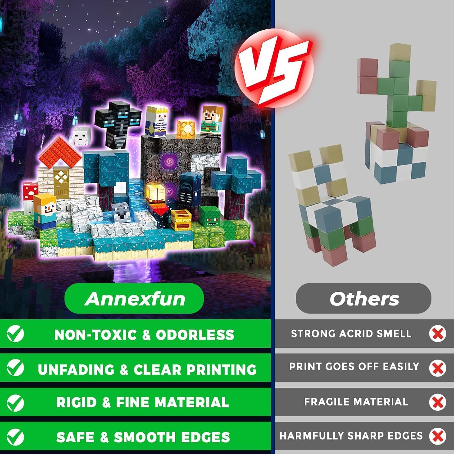 Detalle de Annexfun 200PCS Magnetic Blocks with Light-Up Magnetic Cubes (STEM Building Set for Ages 3+)