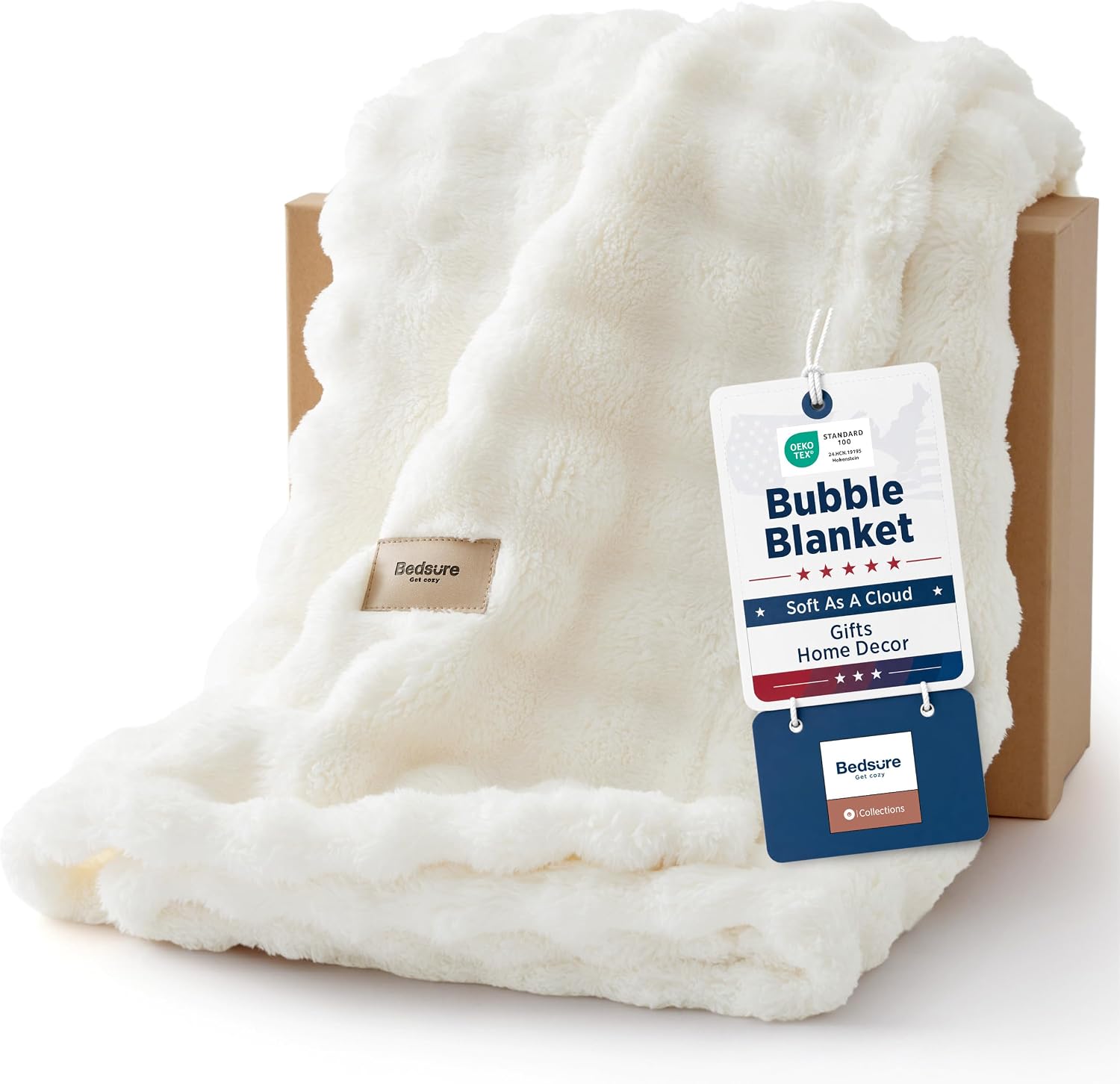 Detalle de Bedsure 3D Bubble Throw Blanket, Off-White, Lightweight, 50 x 60