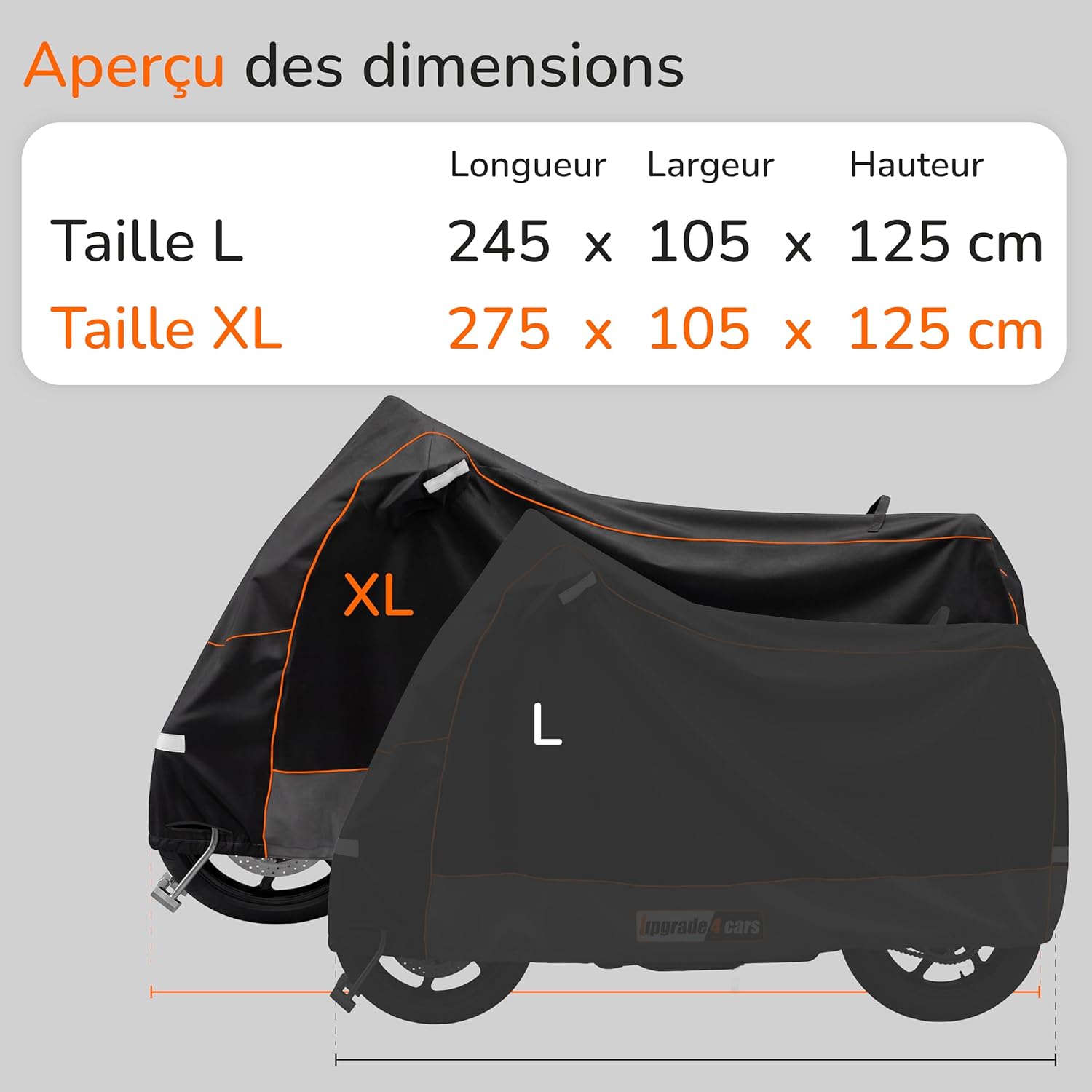Thumbnail 3 de Upgrade4cars Housse Moto Extérieur 210D imperméable avec fermeture à cadenas (taille XL 275×105×125 cm)