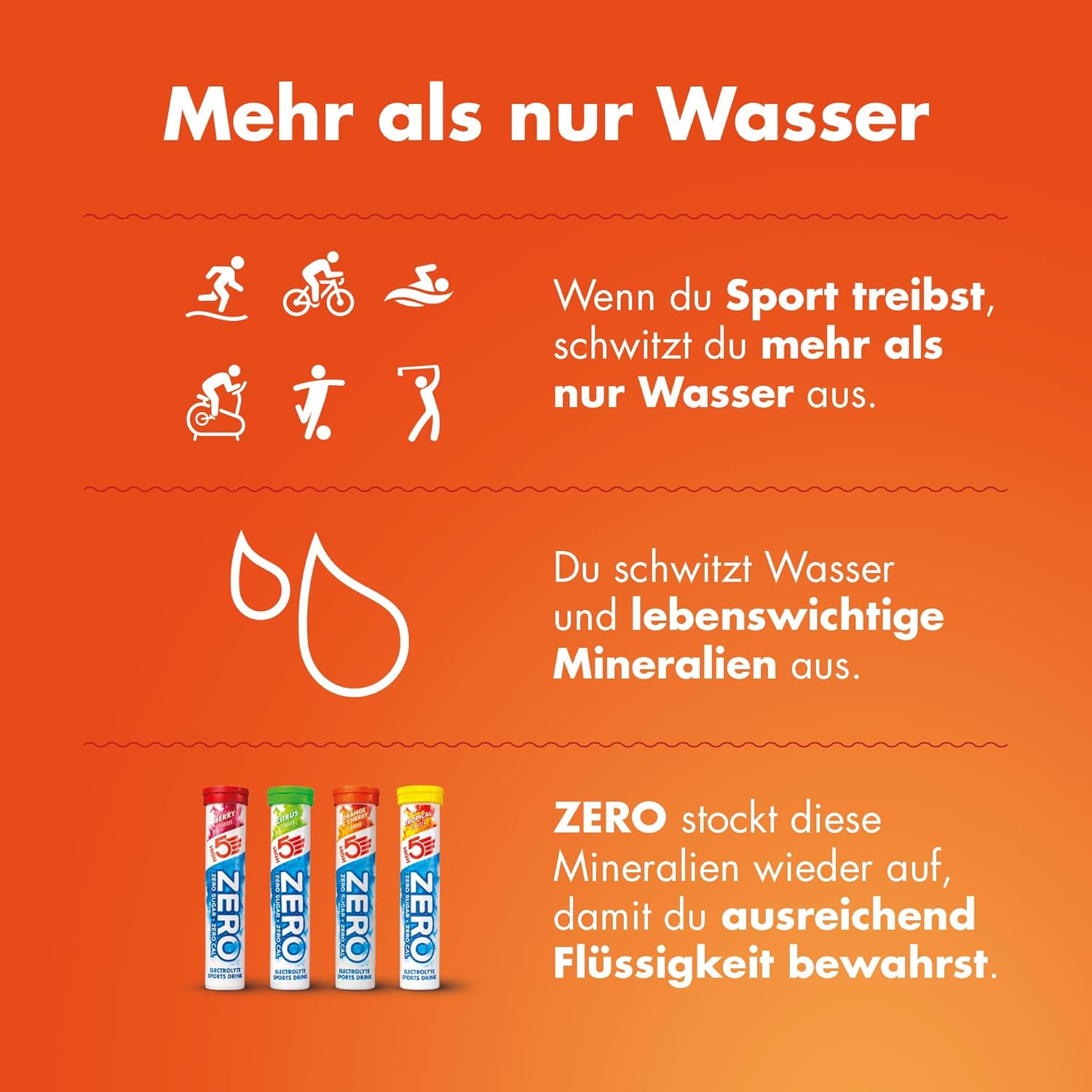 Detalle de HIGH5 ZERO Elektrolyte Ohne Zucker – 40 Brausetabletten für Hydration, Orange & Kirsche