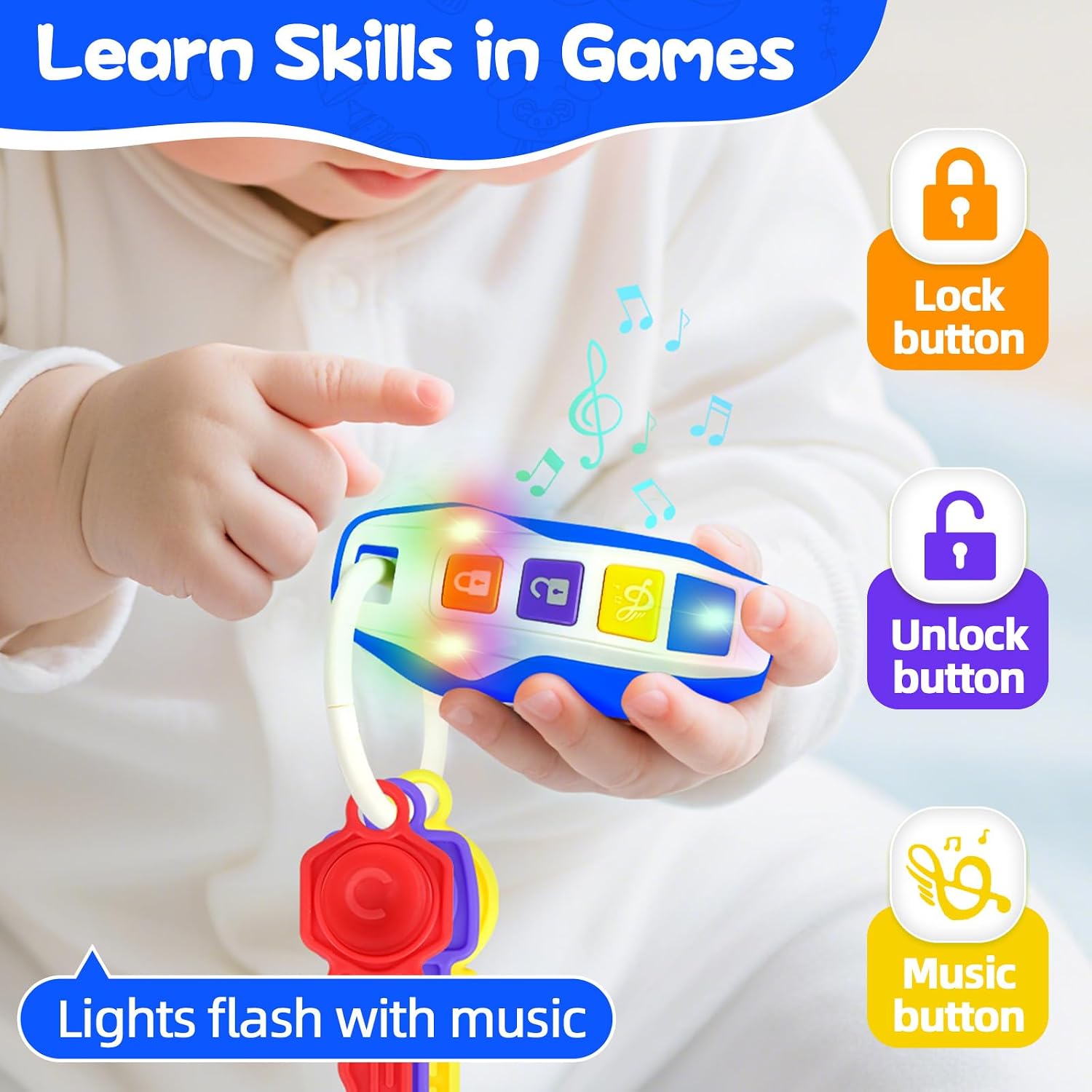 Detalle de Beißring Baby Autoschlüssel Spielzeug mit Licht & Musik – sensorisches Kautraining für Zahnung