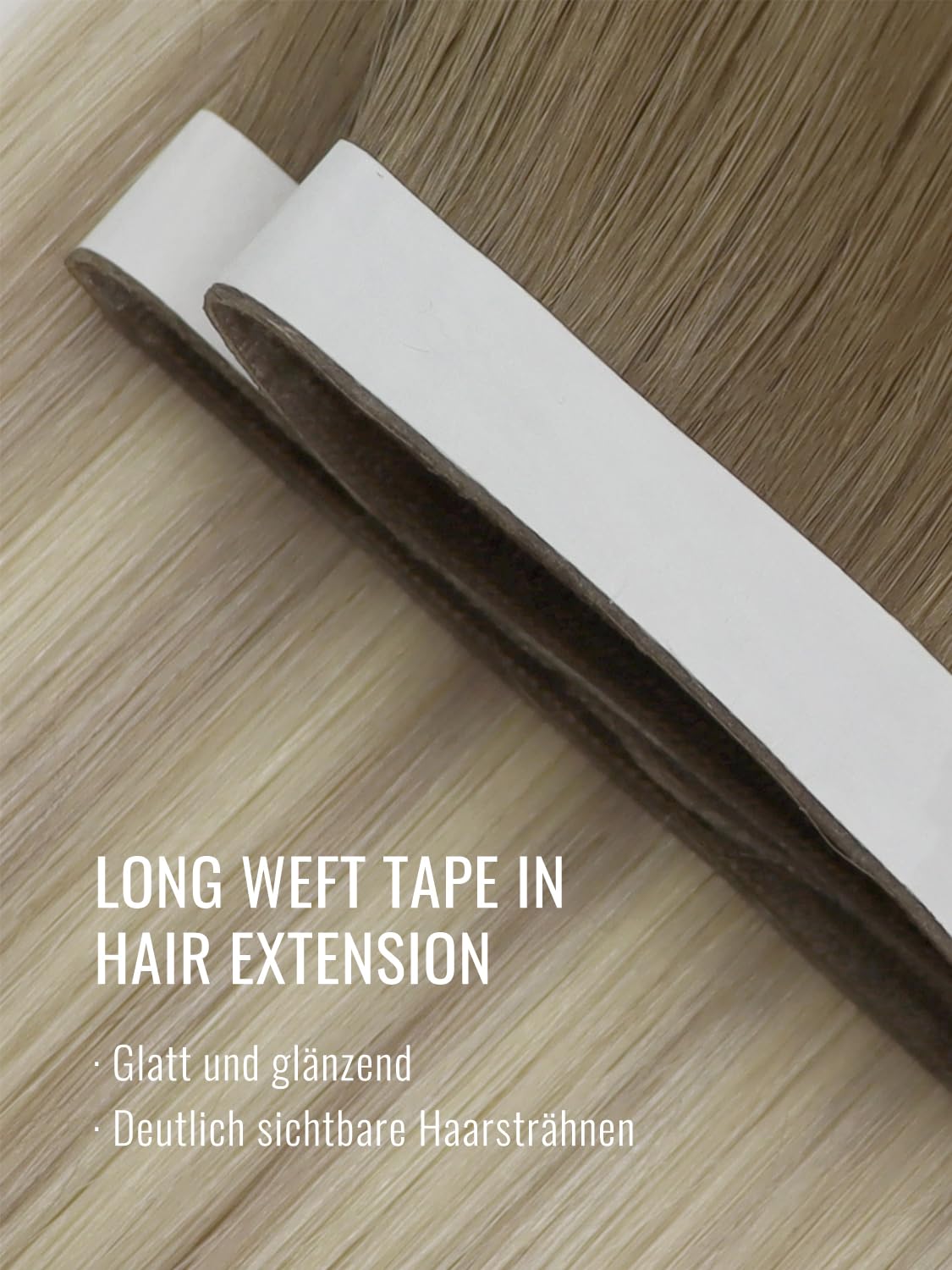 Detalle 2 de Fshine Genius Tape Weft Echthaar Tressen Mittebraun mit Asch- und Platinblond-Mix, 45 cm – einfache Tape-Tressenverlängerung
