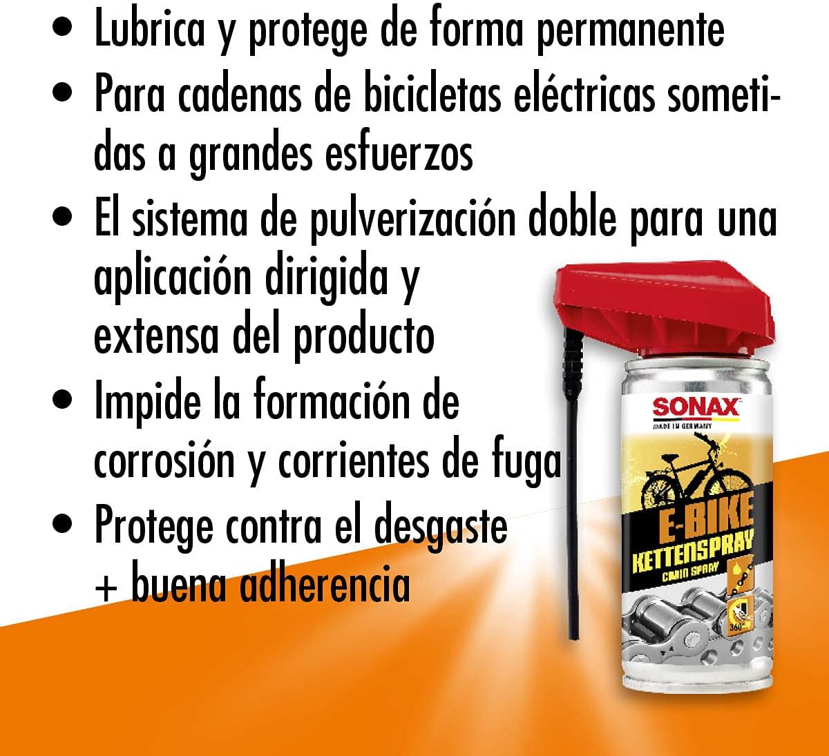 Detalle de SONAX E-BIKE Spray para Cadenas 🚲 100 ml con EasySpray