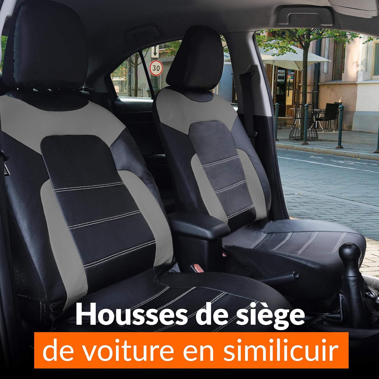 Detalle 2 de Upgrade4cars Housses de Sièges Auto Universelles Simili Cuir Gris – Ensemble Complet Avant et Arrière, Toutes Saisons
