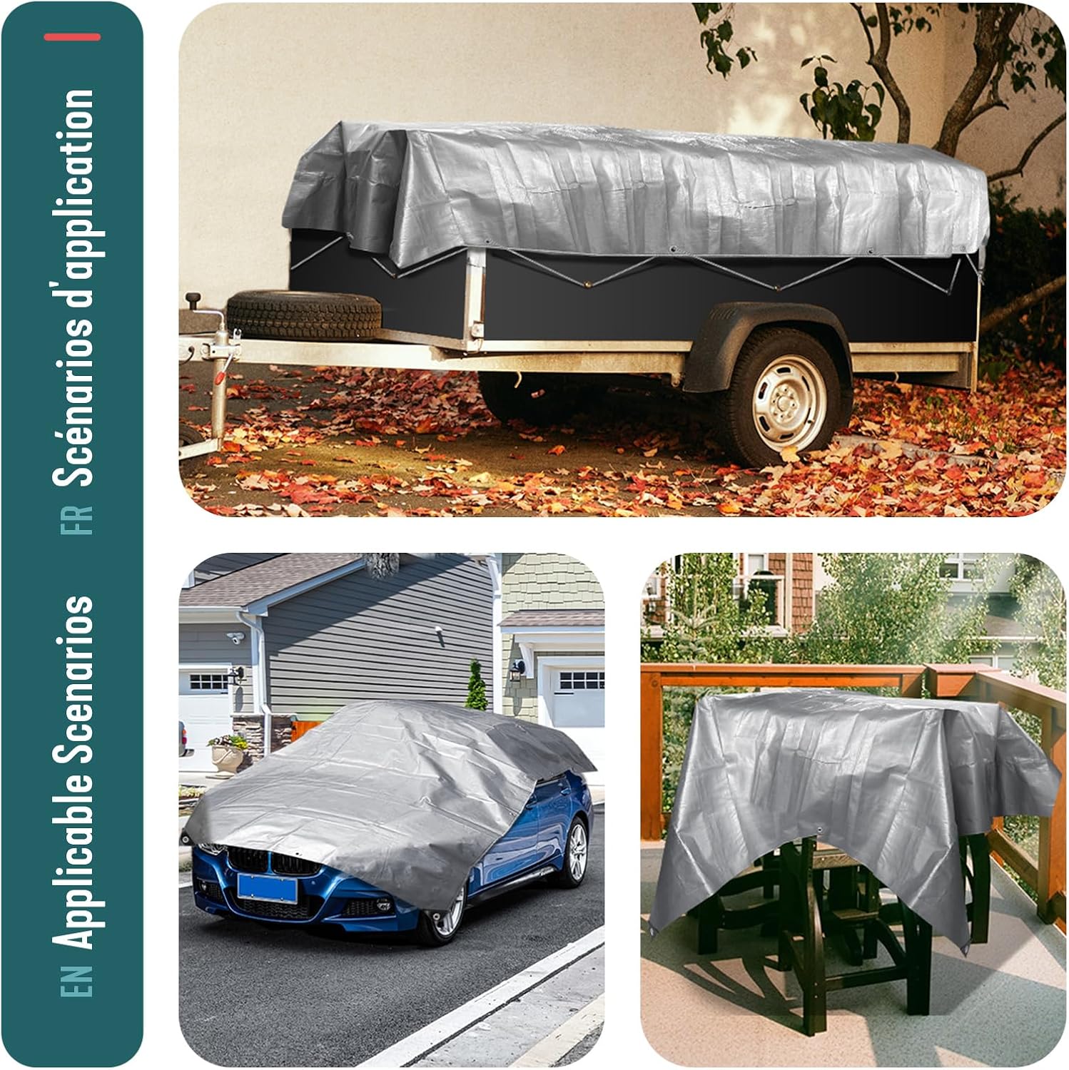 Thumbnail 6 de VOUNOT Abdeckplane 2x3 m – 240 g/m², wasserdicht, beidseitig beschichtet, mit Ösen