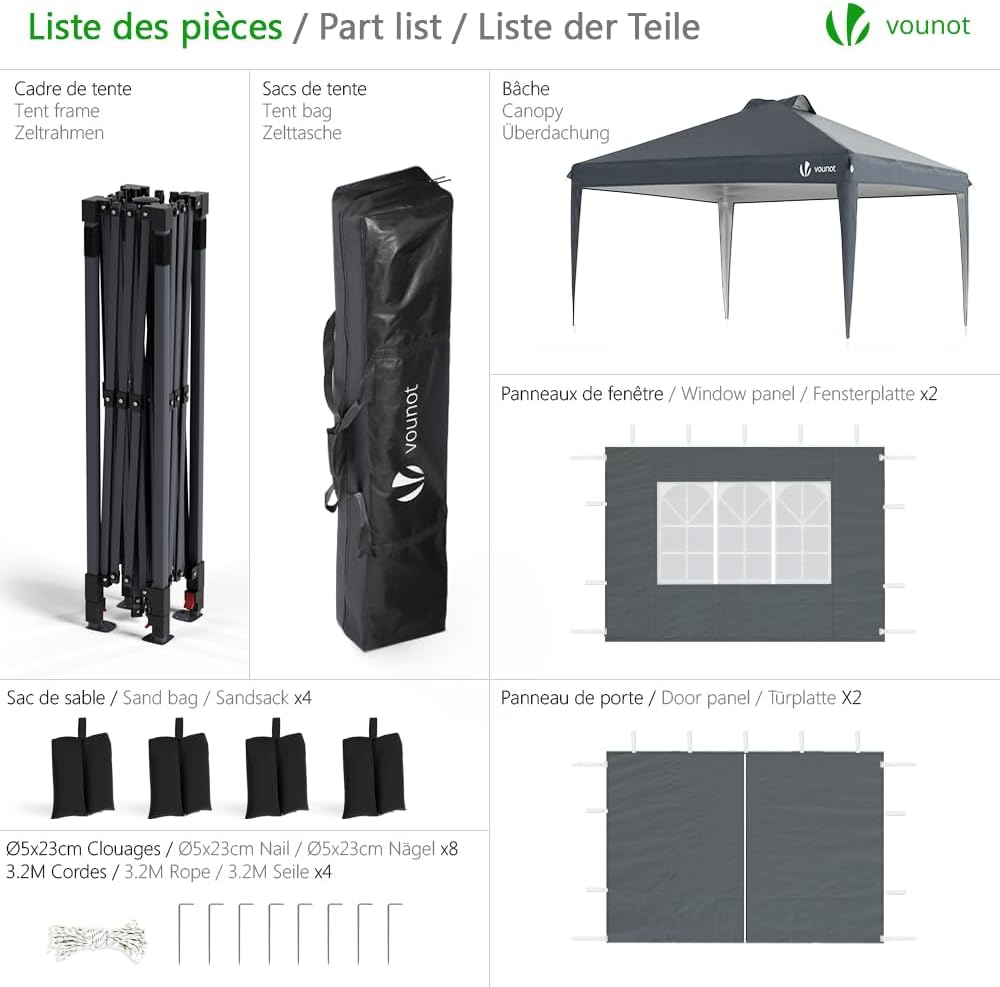 Thumbnail 1 de VOUNOT Tonnelle de Jardin 3x3m Pop Up avec Parois Imperméables et Sac de Transport