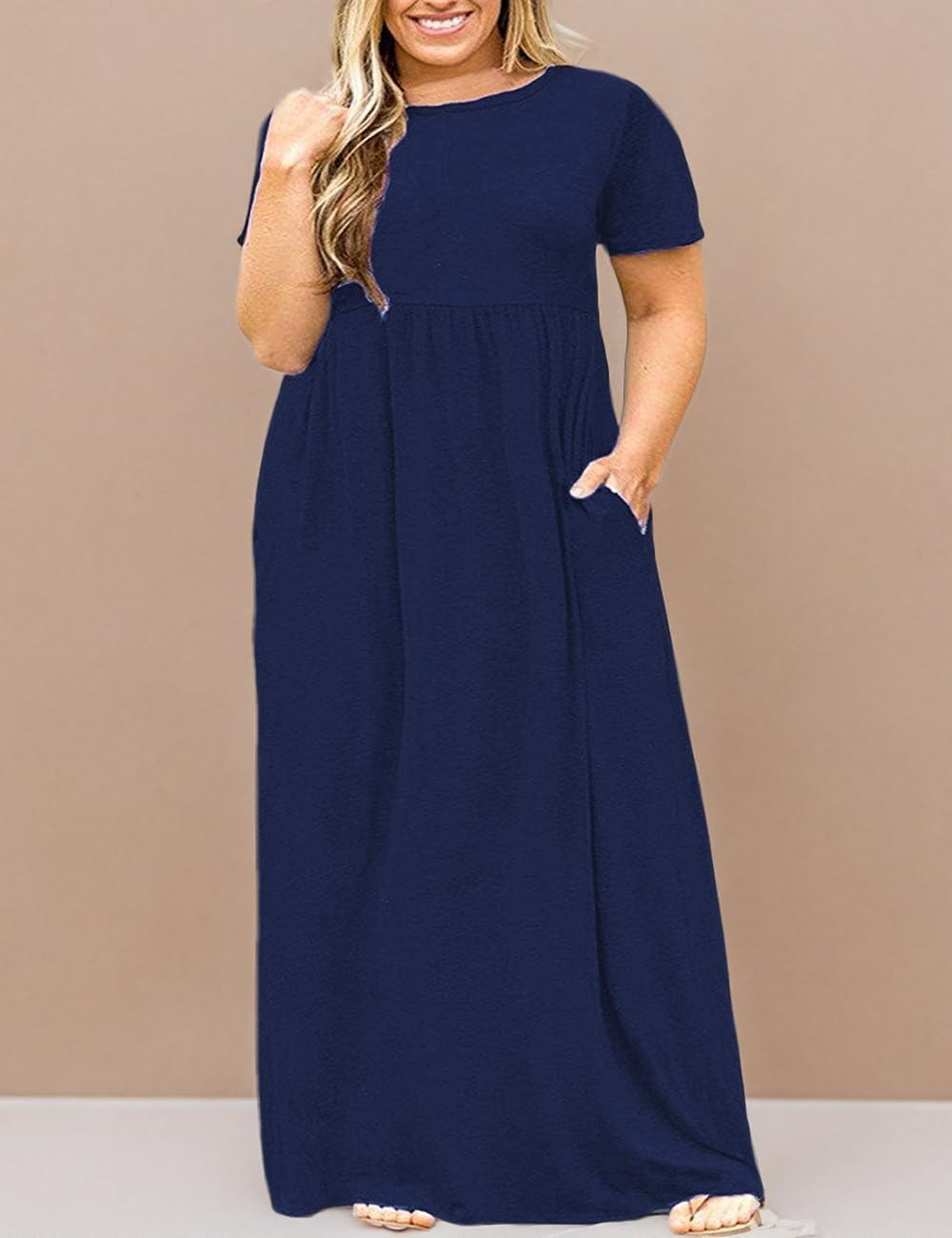 Detalle 1 de Kancystore Women’s Plus Size Short Sleeve Maxi Dress with Pockets (XL–5X)