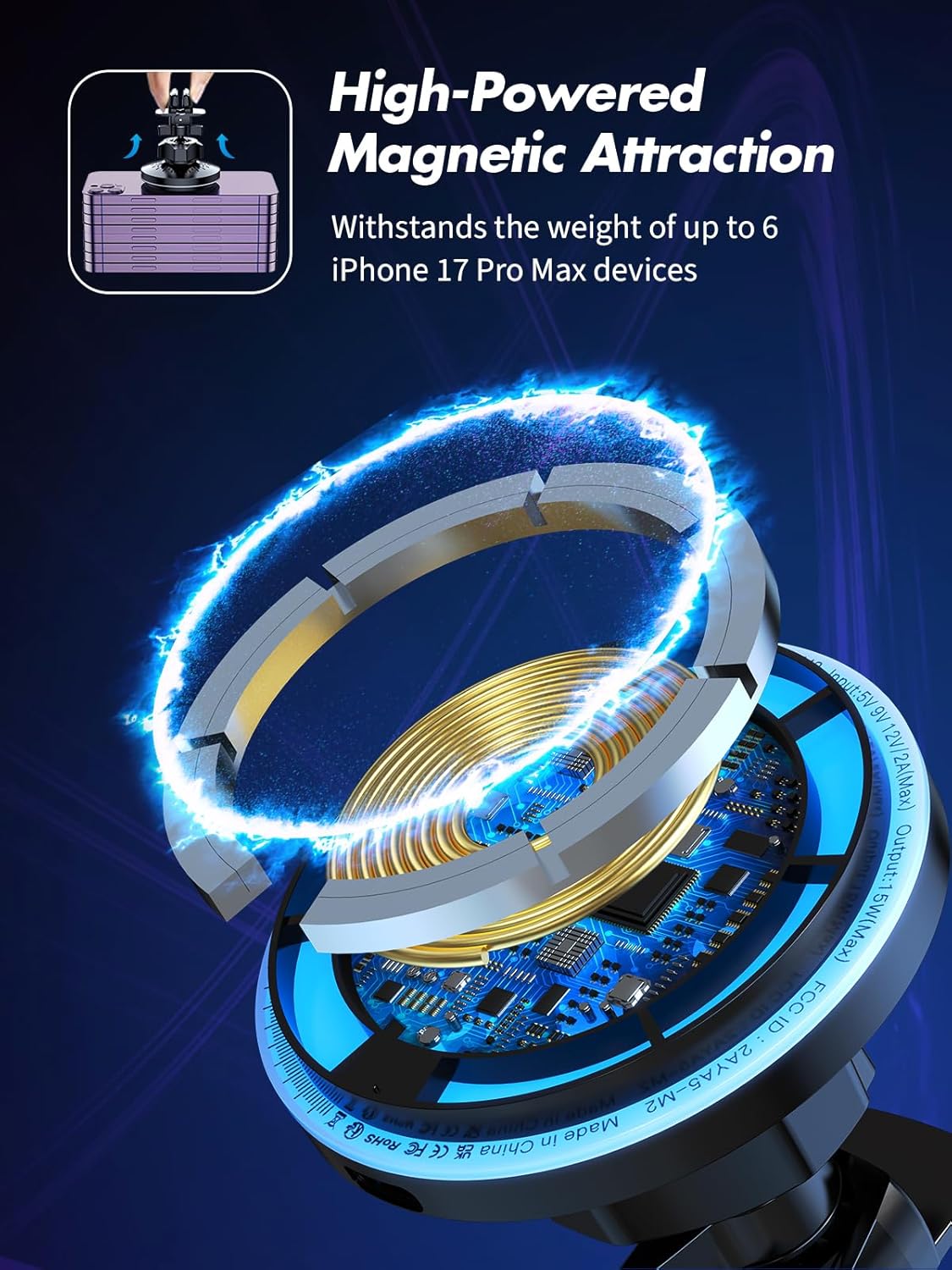 Detalle 2 de Rolgno Car Phone Holder 15W wireless charger