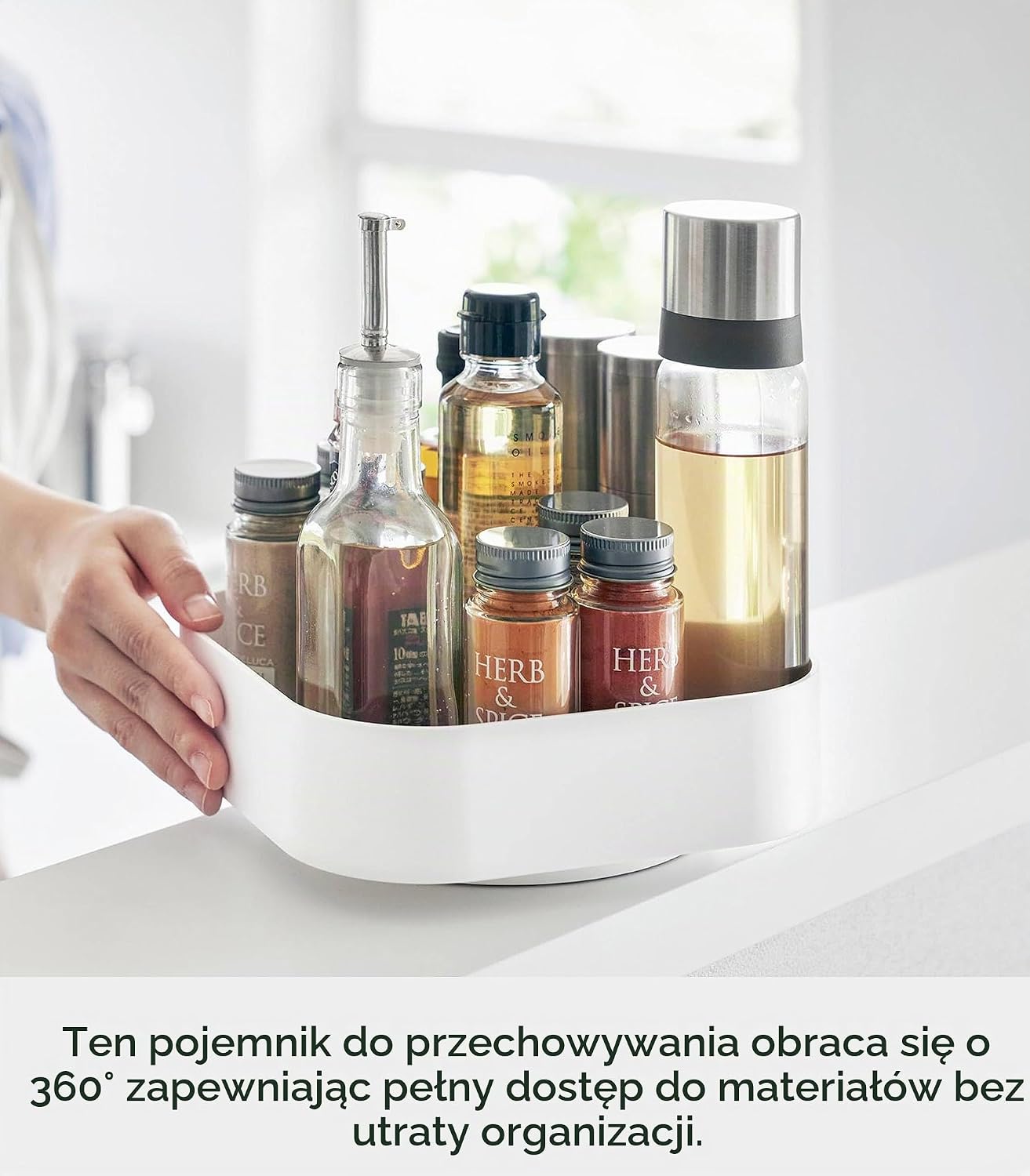 Detalle 2 de Yamazaki 2198 TOWER – biała obrotowa tacka do przechowywania z ABS i silikonu