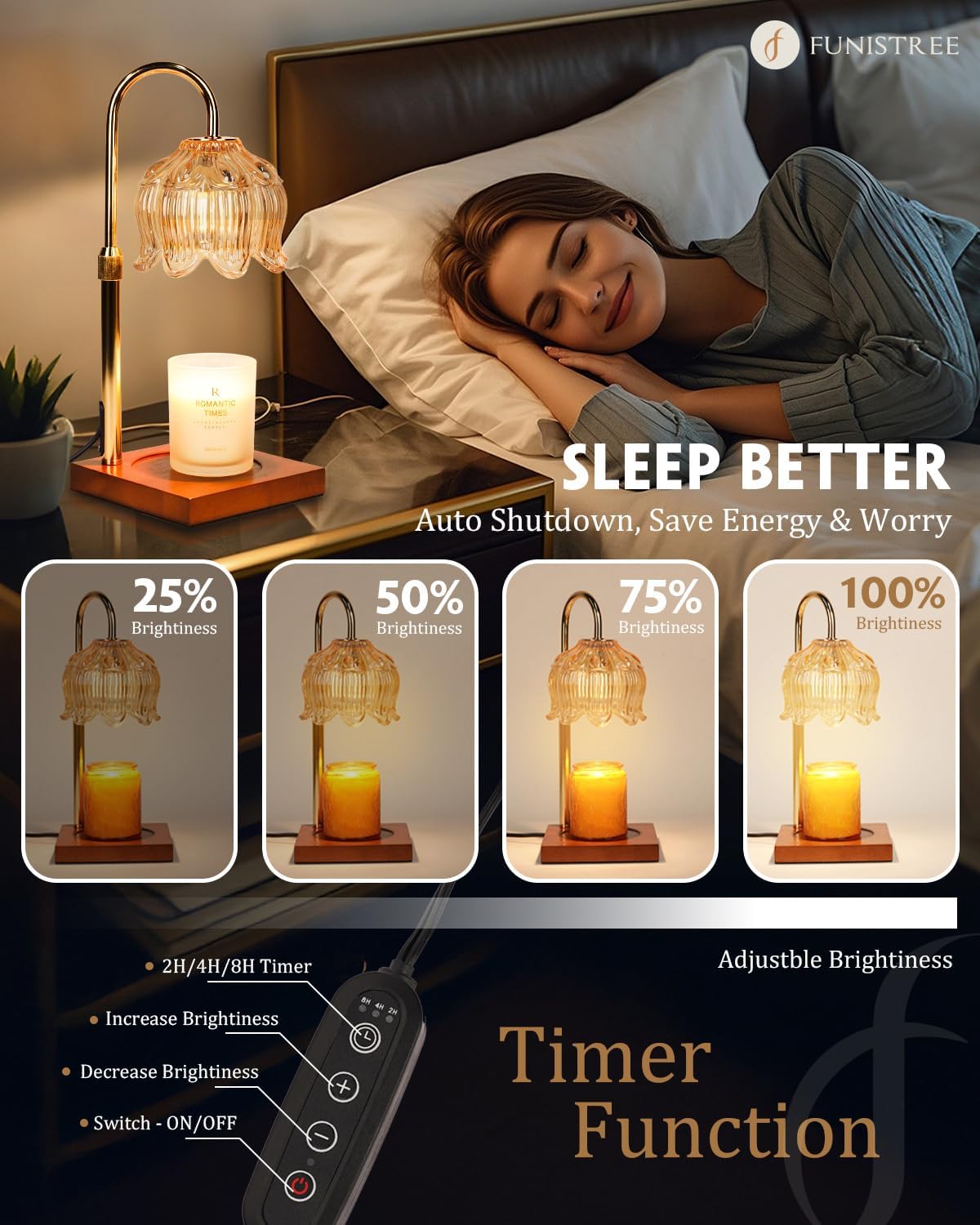 Detalle de Flower Candle Warmer Lamp with Timer & Dimmer