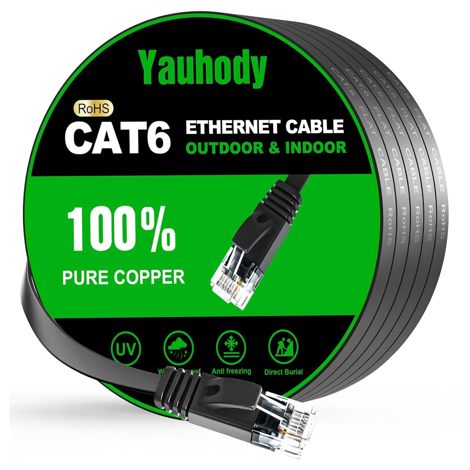 Yauhody Cat6 Ethernet Cable 8m — Outdoor/Indoor, 1000Mbps, Snagless RJ45