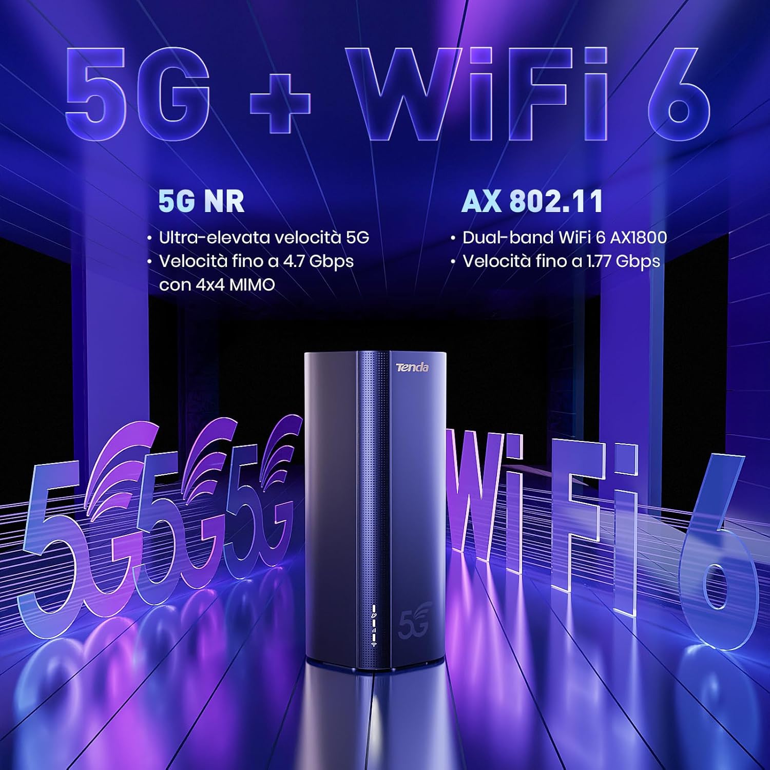 Thumbnail 1 de Tenda 5G03 Router 5G con SIM, Wi‑Fi 6 AX1800 (fino a 4,67 Gbps) e 2 porte Gigabit