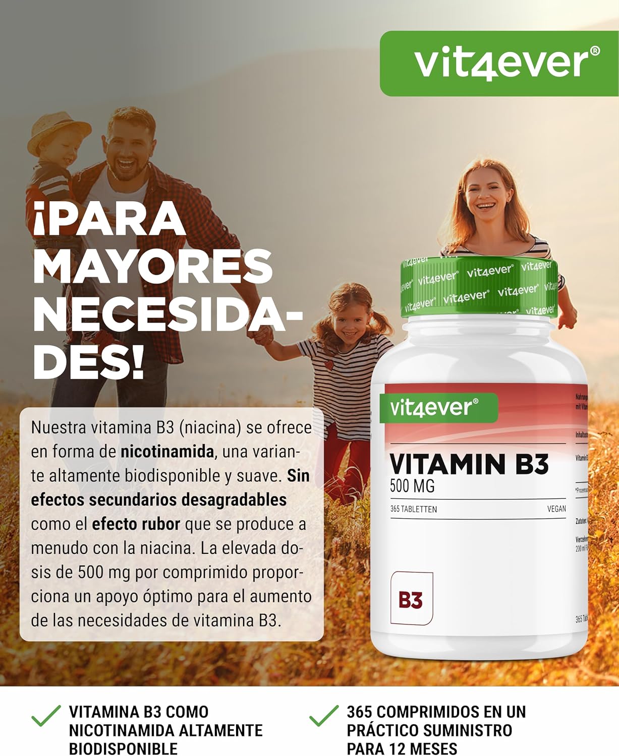 Thumbnail 1 de Vitamina B3 Niacina 500 mg 365 comprimidos
