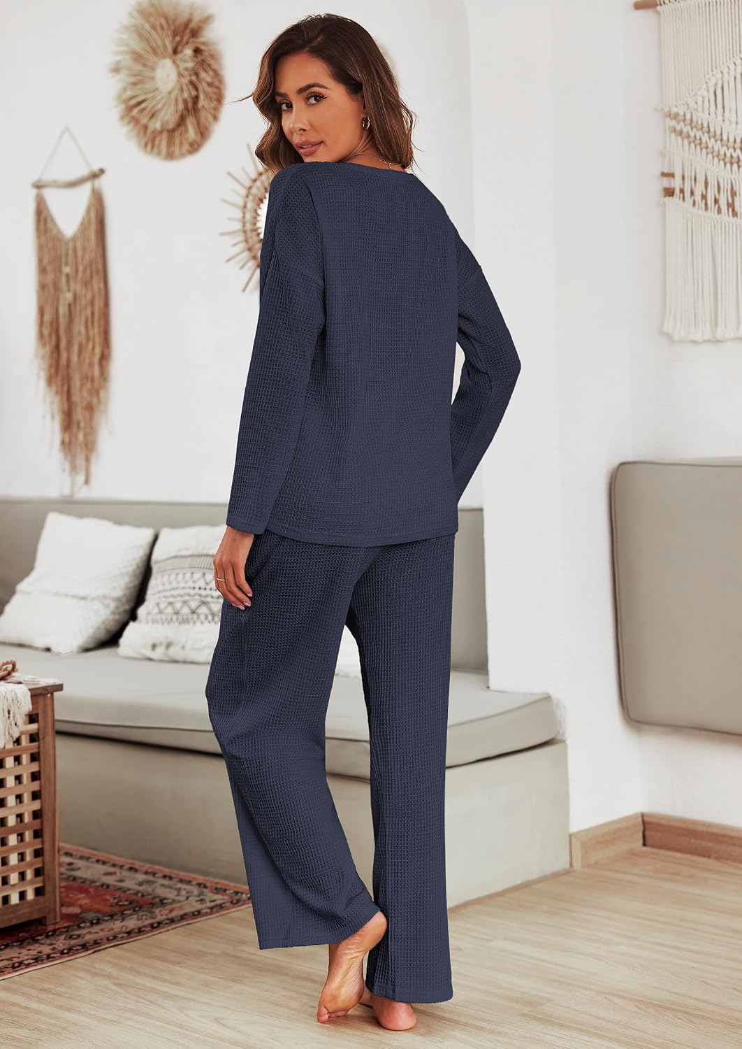 Detalle de Ekouaer Waffle-Knit Pajama Set
