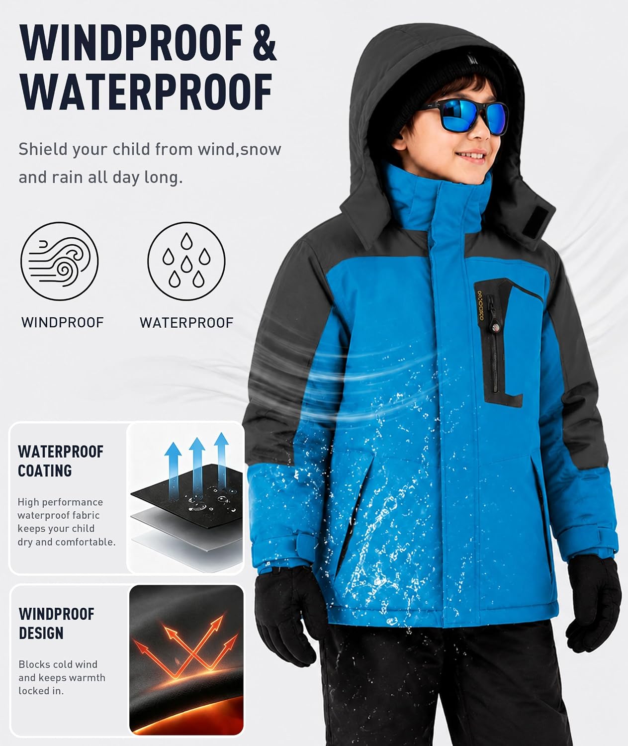 Detalle de ZITY Kids Ski Jacket, Sherpa-Fleece Lined with Removable Hood