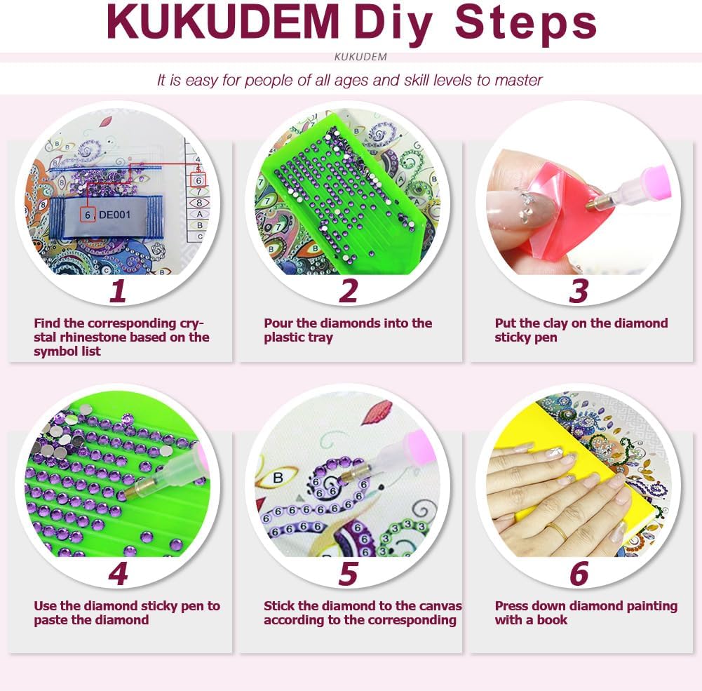 Thumbnail 6 de KUKUDEM Diamond Painting Kit, 12 × 12 Inch