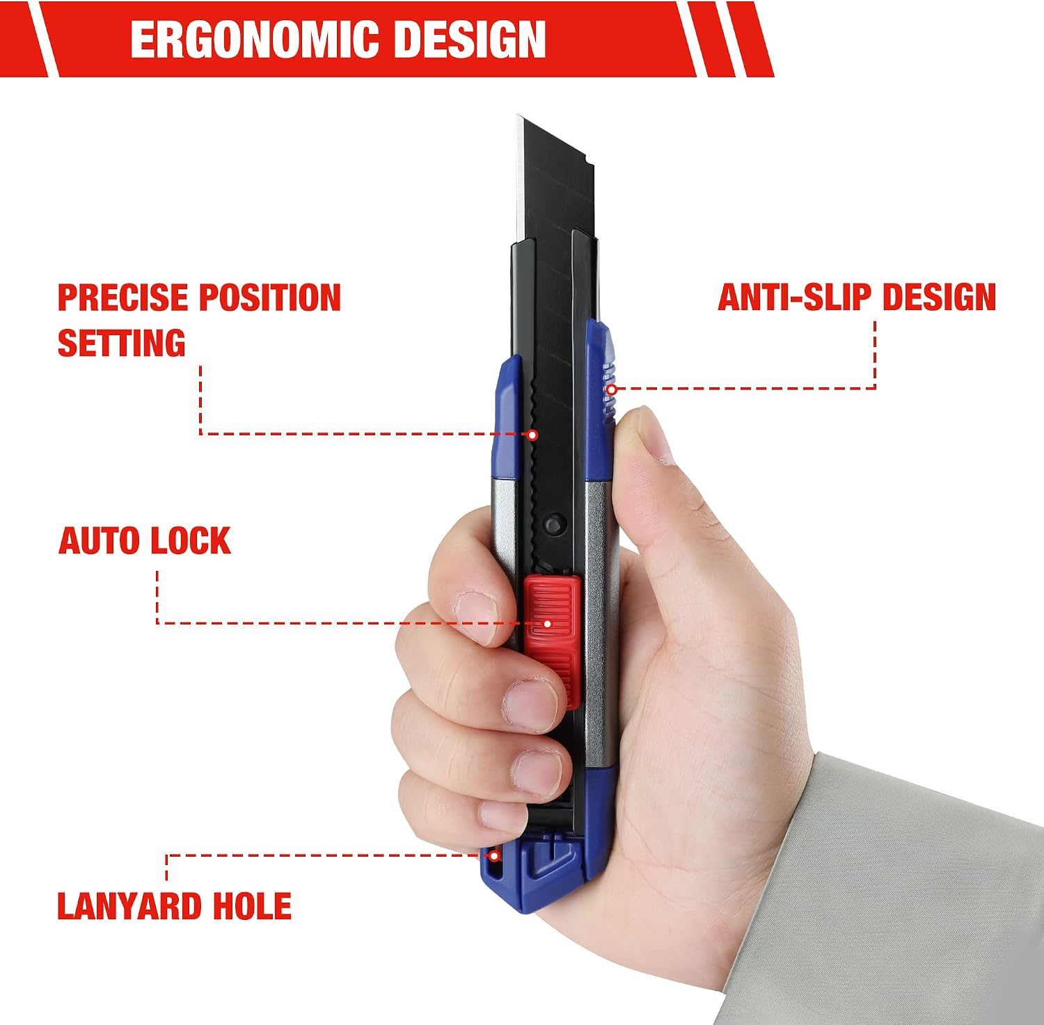 Detalle de WORKPRO 18mm Retractable Utility Knife with SK5 Snap-Off Blades