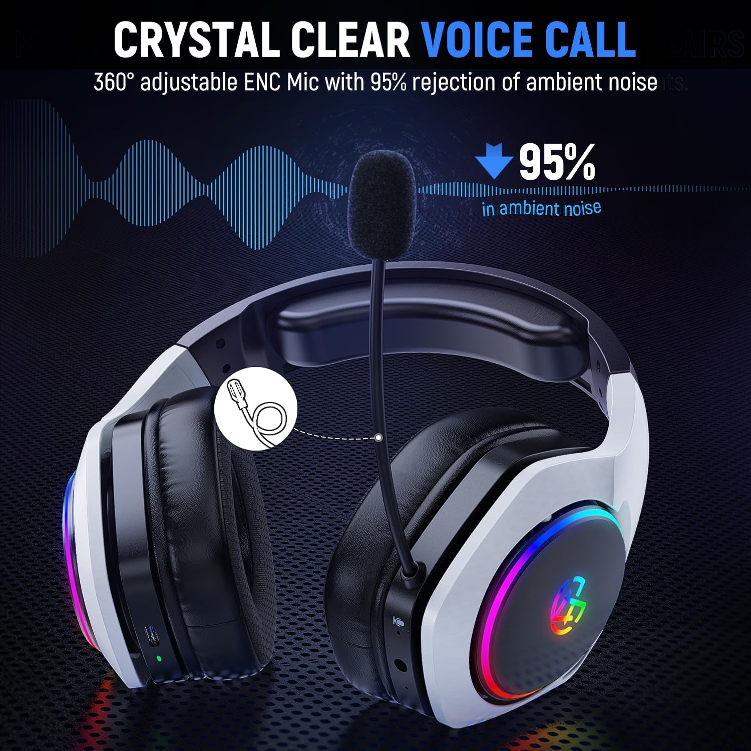 Detalle 2 de Tatybo 2.4Hz Wireless Gaming Headsets with 7.1 Surround Sound and Noise-Cancelling Mic