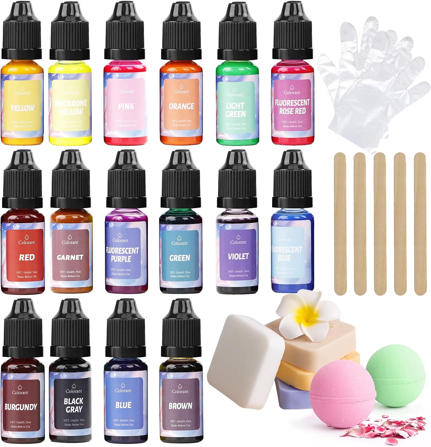 DEWEL lot de 16 couleurs de savon liquide pour fabrication maison (savon, bombes de bain, slime)