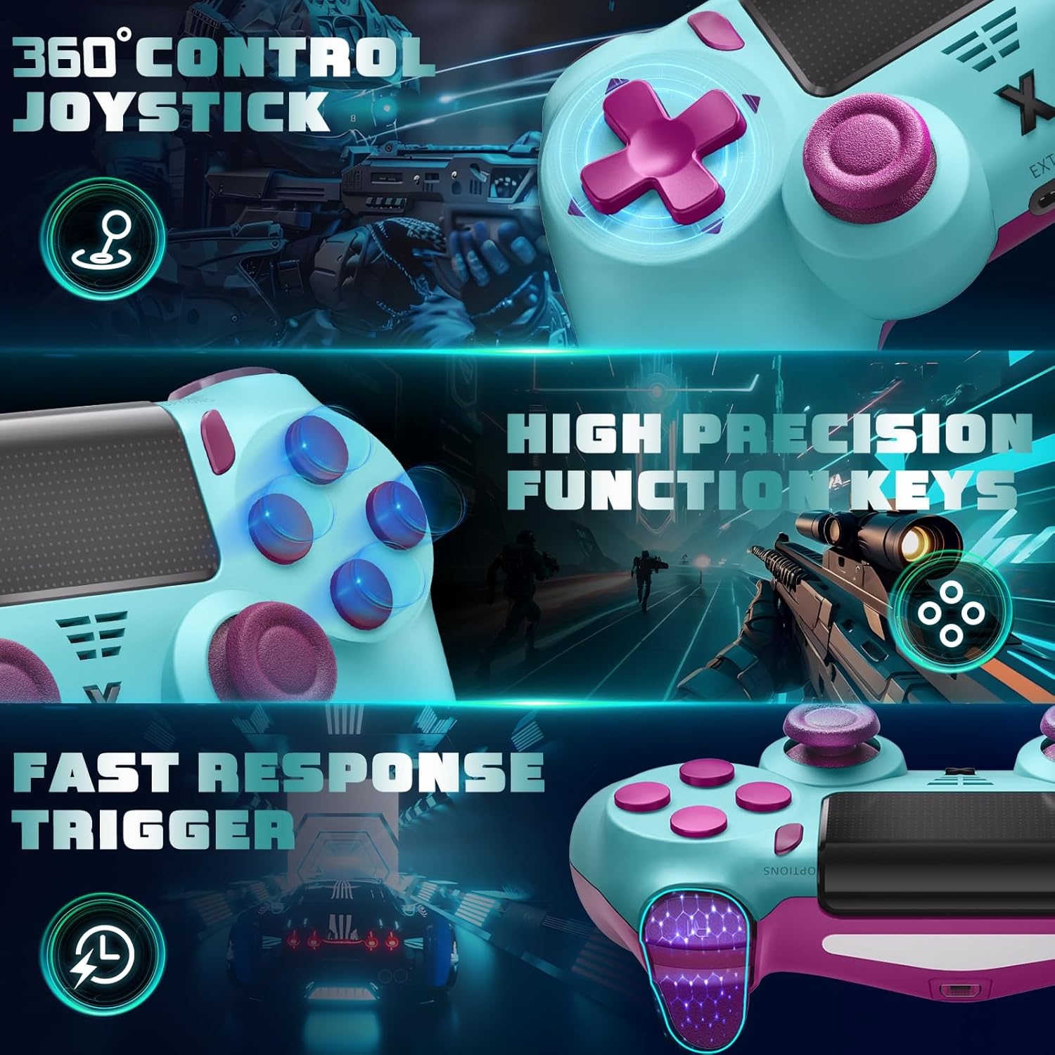 Detalle de Glitfix Wireless Controller für PS4/Pro/Slim und PC – Bluetooth Gamepad mit Touchpad, Dual Vibration & 3,5 mm Audio