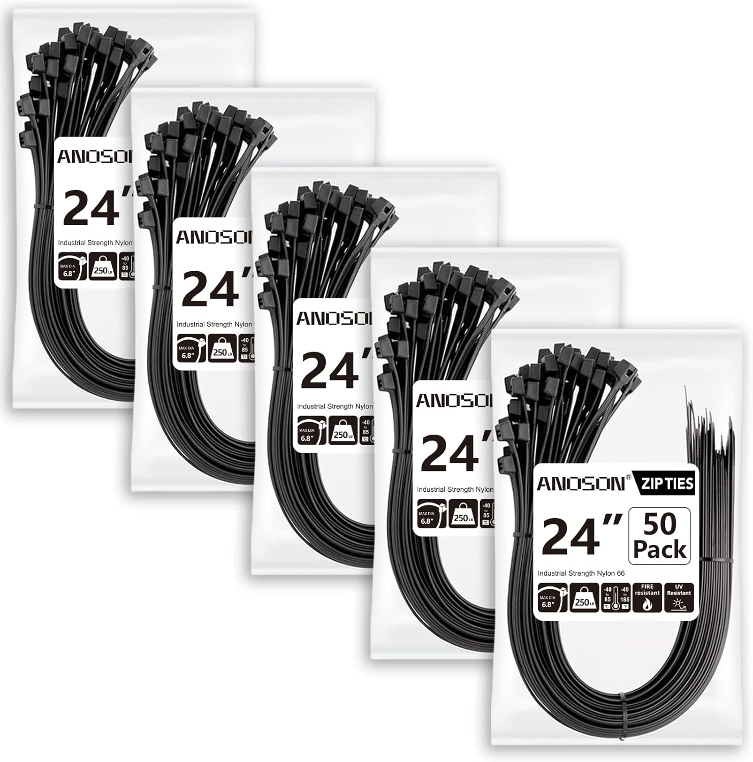 ANOSON Large Zip Ties 24 inch 220 lb