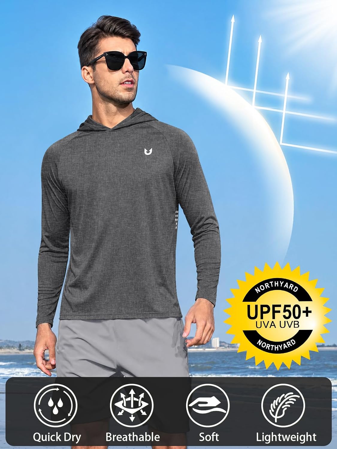 Thumbnail 2 de NORTHYARD Men's UPF 50+ Sun Protection Hoodie Long Sleeve Rash Guard
