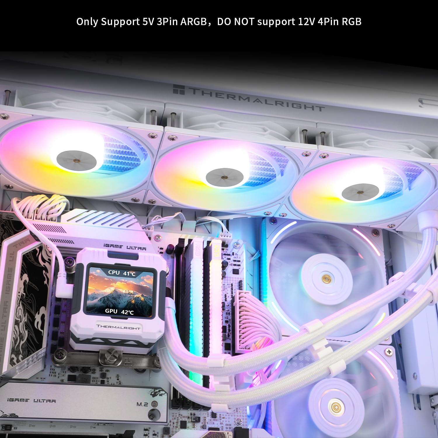 Detalle 2 de Thermalright Frozen Warframe 360 White ARGB AIO CPU Liquid Cooler with IPS LCD