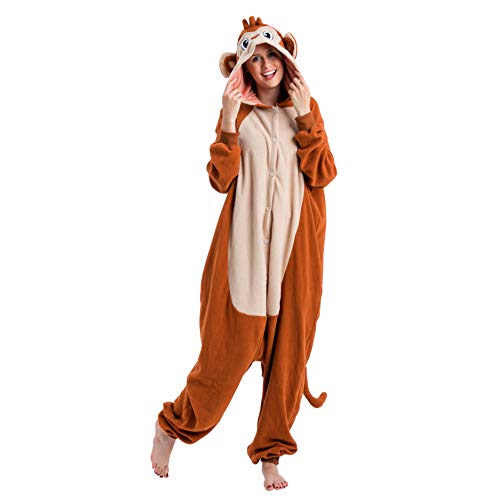 Detalle de Spooktacular Creations Adult Monkey Costume Jumpsuit, Medium, Plush Fleece with Hat and Tail