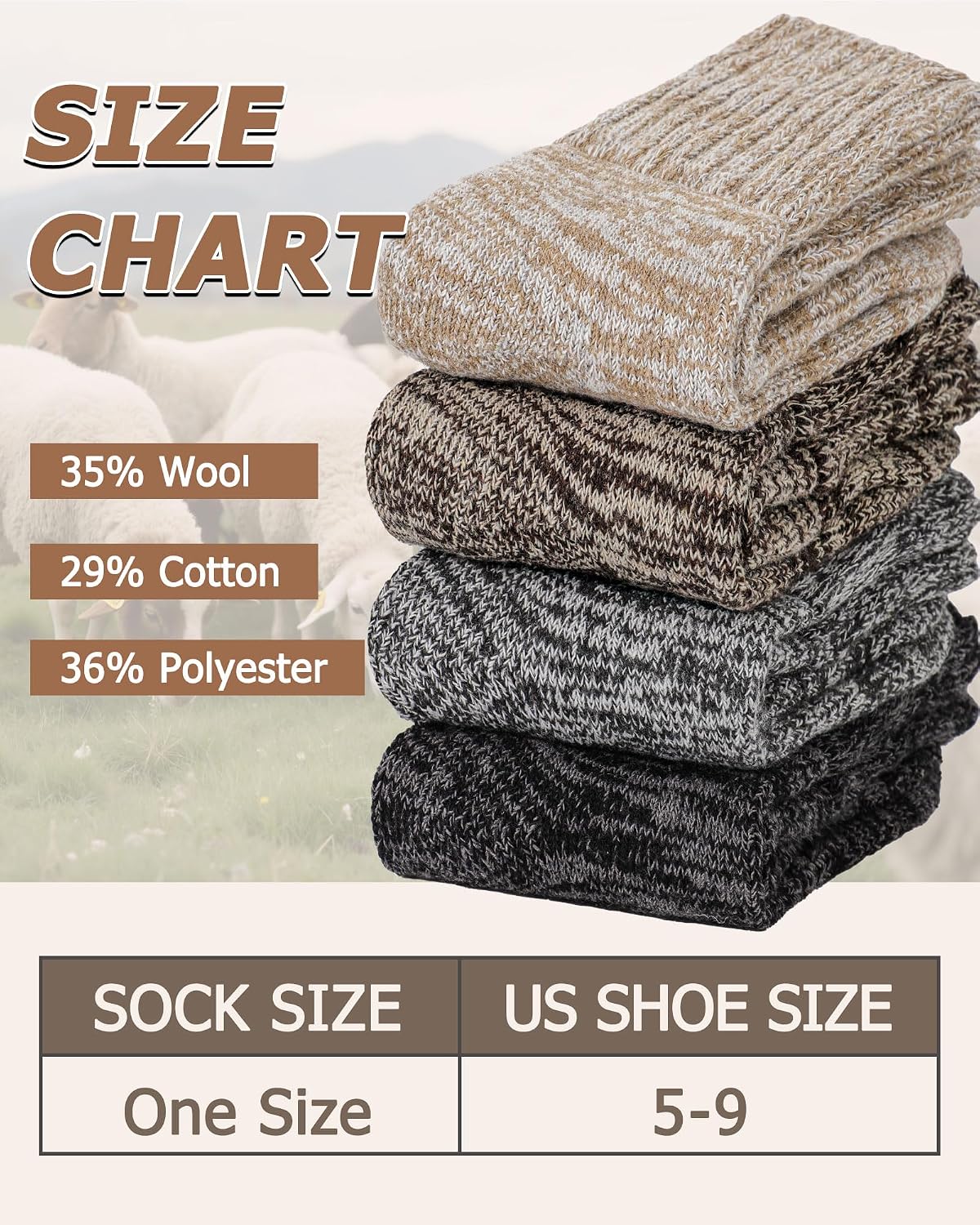 Detalle 1 de Senker Fashion Women's Wool Boot Socks, 4 Pairs, Thermal Cushion