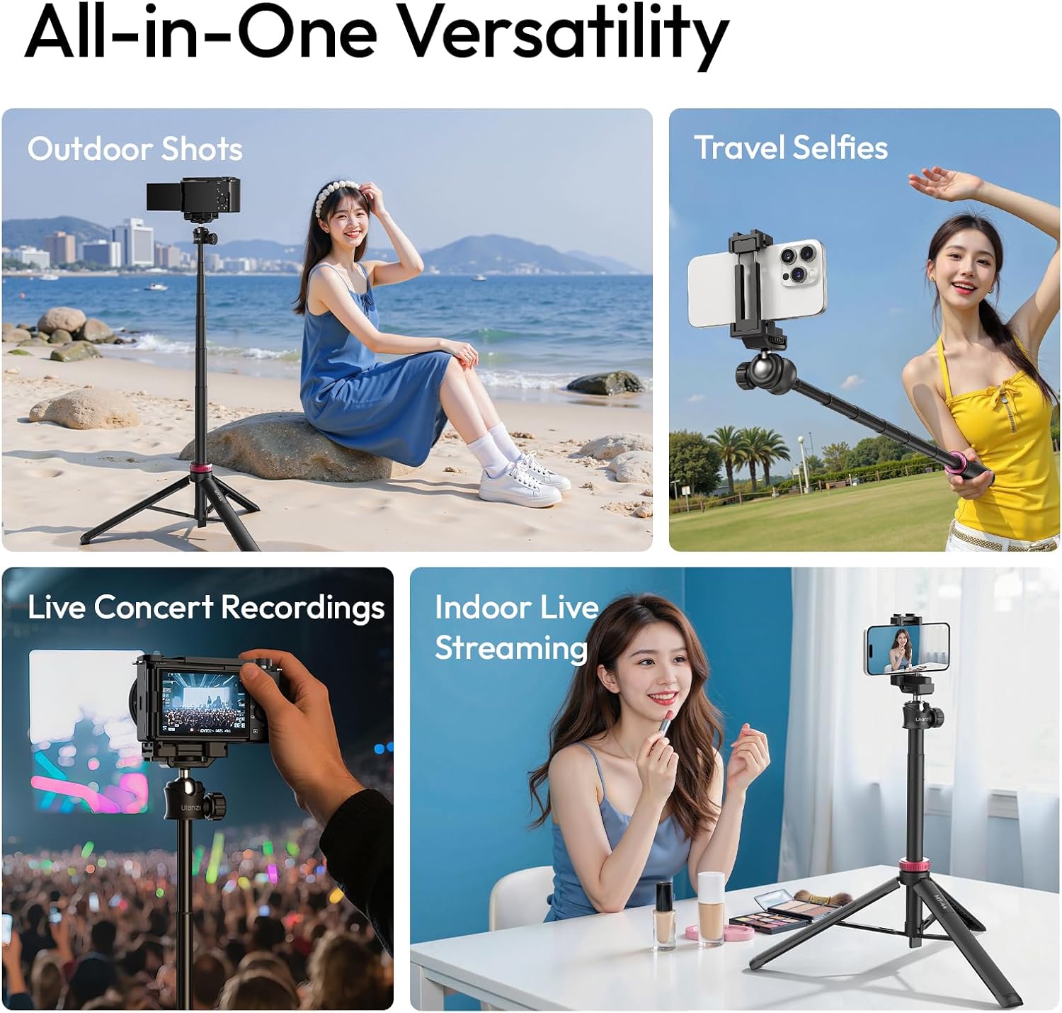 Detalle 2 de ULANZI MT-44 Auto Open Phone Tripod, 59" Telescoping Selfie Stick