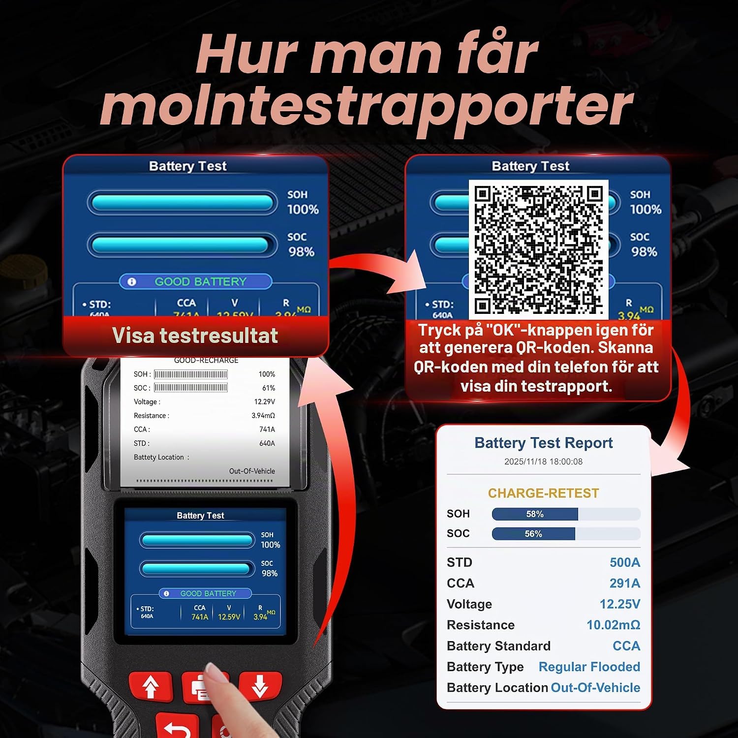 Thumbnail 4 de KONNWEI KW700 batteritestare med skrivare för 12/24 V, 10–2 000 CCA