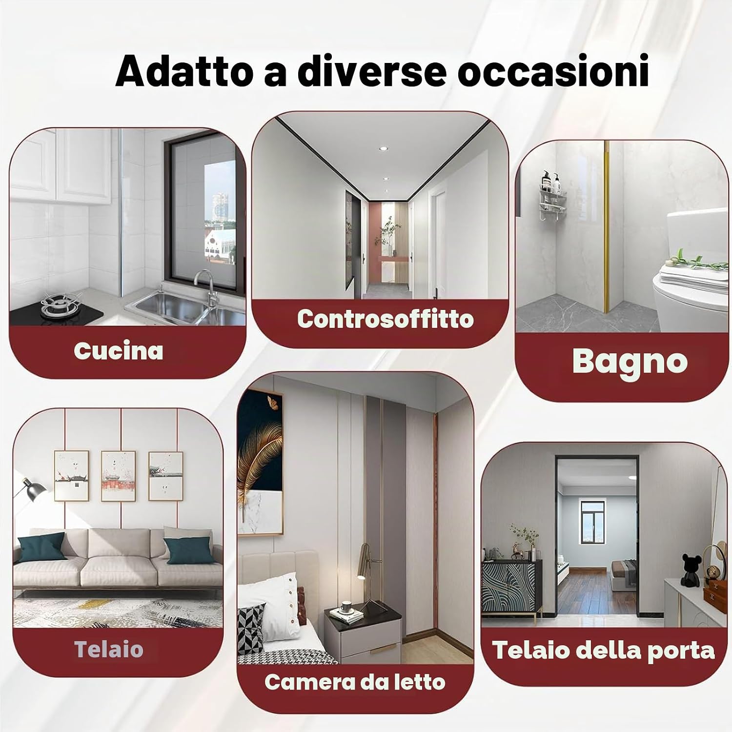 Thumbnail 6 de Modanatura decorativa autoadesiva Paraspigoli in PVC 4 cm x 4 m — Bianco, angolare interna/estera regolabile