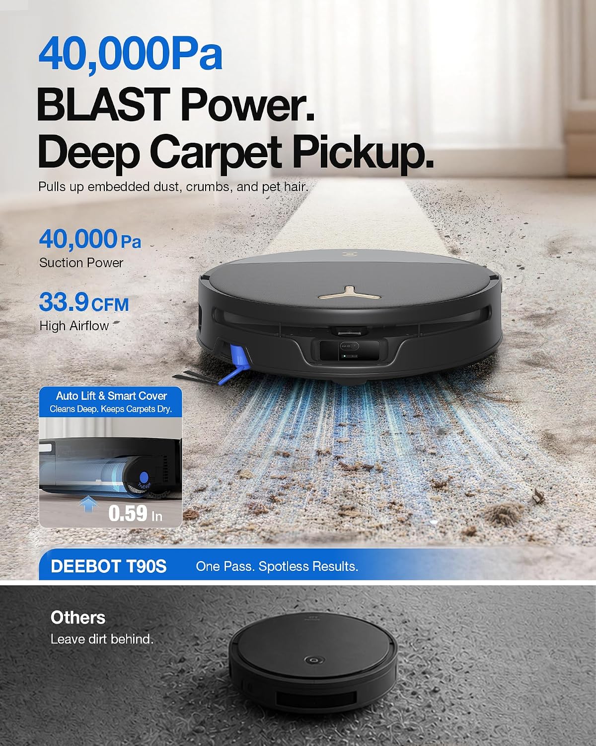 Detalle de ECOVACS DEEBOT T90S PRO OMNI Robot Vacuum and Mop, 40,000Pa, OZMO Roller 3.0